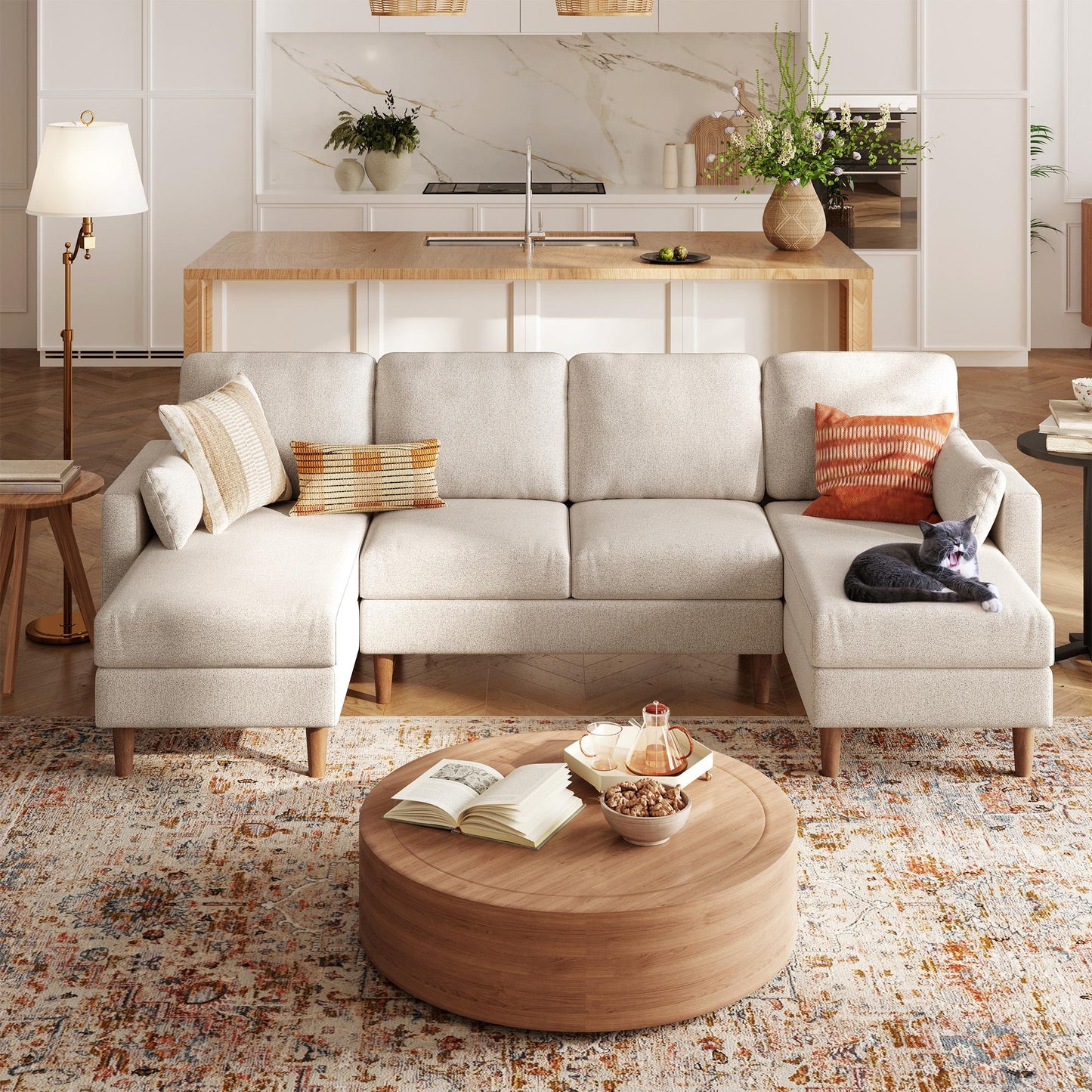 101'' U-Shaped Modular Sectional Sofa for Living Room, Oversized 4 Seats Couch with Double Chaise and 2 Pillows