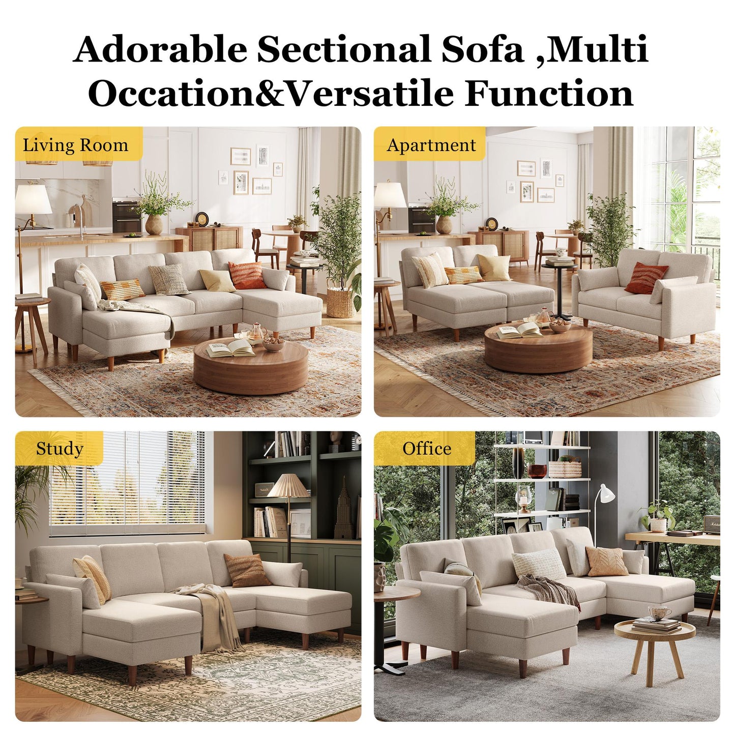 101'' U-Shaped Modular Sectional Sofa for Living Room, Oversized 4 Seats Couch with Double Chaise and 2 Pillows