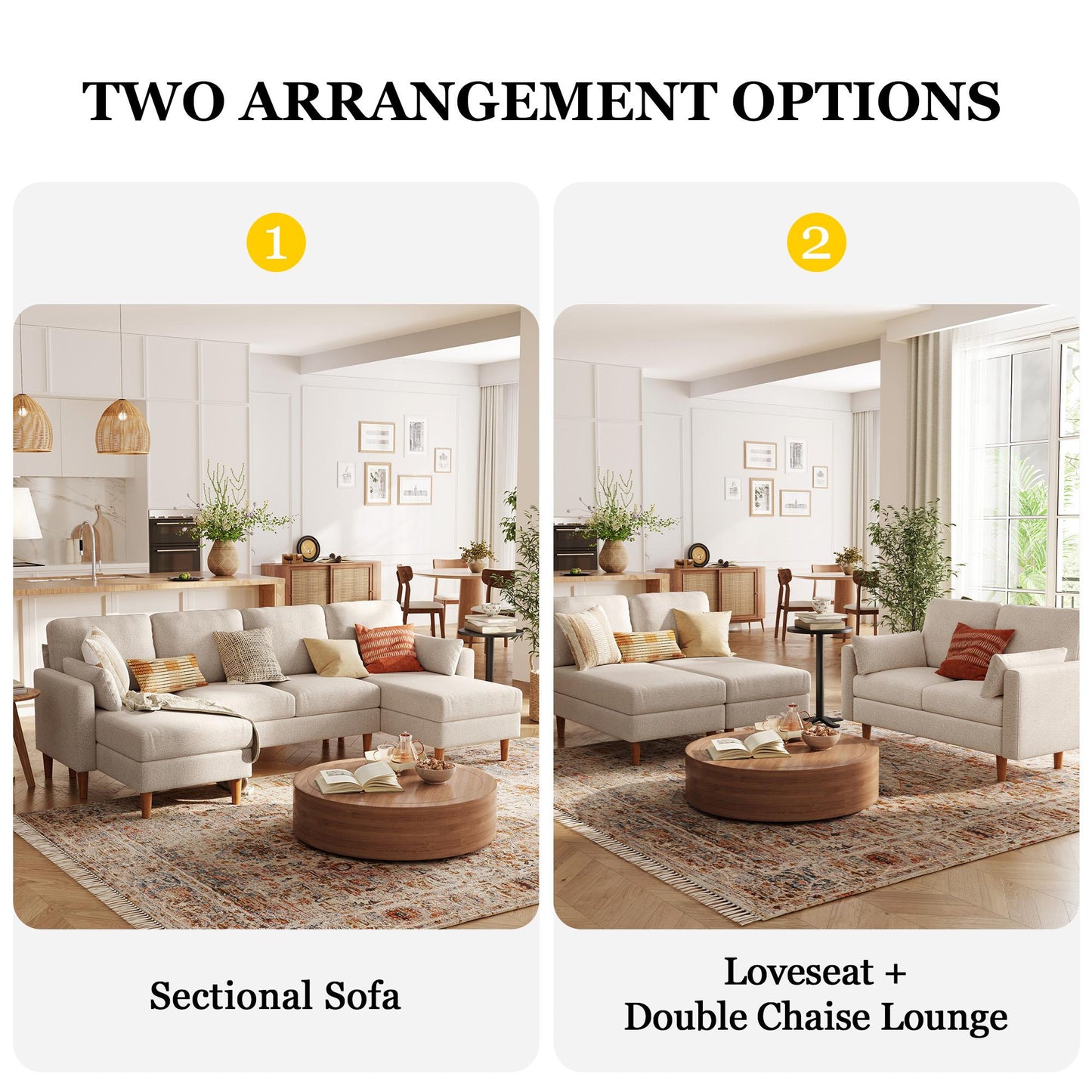 101'' U-Shaped Modular Sectional Sofa for Living Room, Oversized 4 Seats Couch with Double Chaise and 2 Pillows