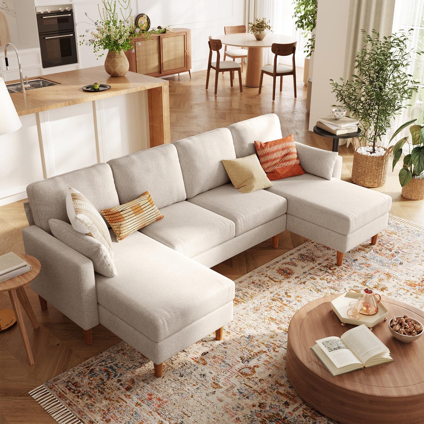 101'' U-Shaped Modular Sectional Sofa for Living Room, Oversized 4 Seats Couch with Double Chaise and 2 Pillows