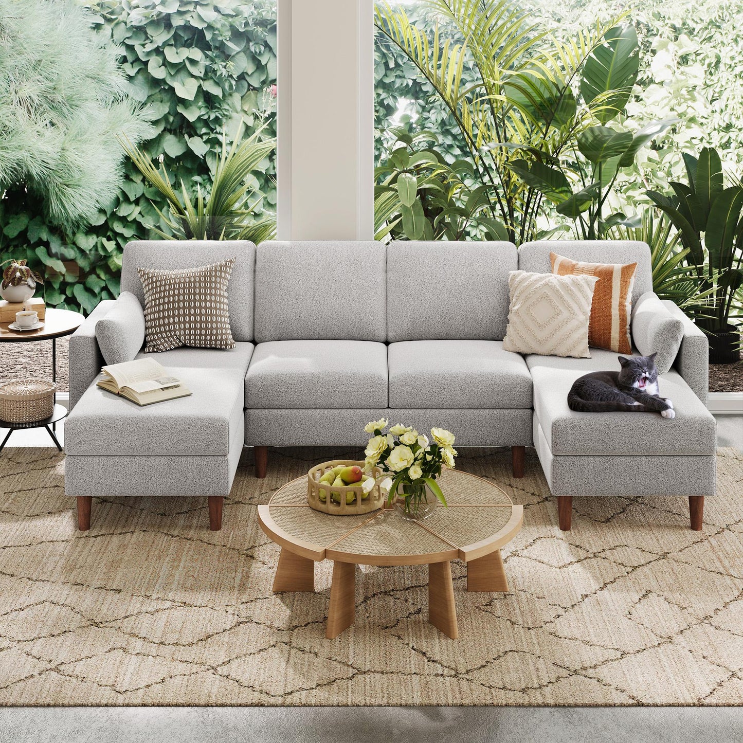 101'' U-Shaped Modular Sectional Sofa for Living Room, Oversized 4 Seats Couch with Double Chaise and 2 Pillows
