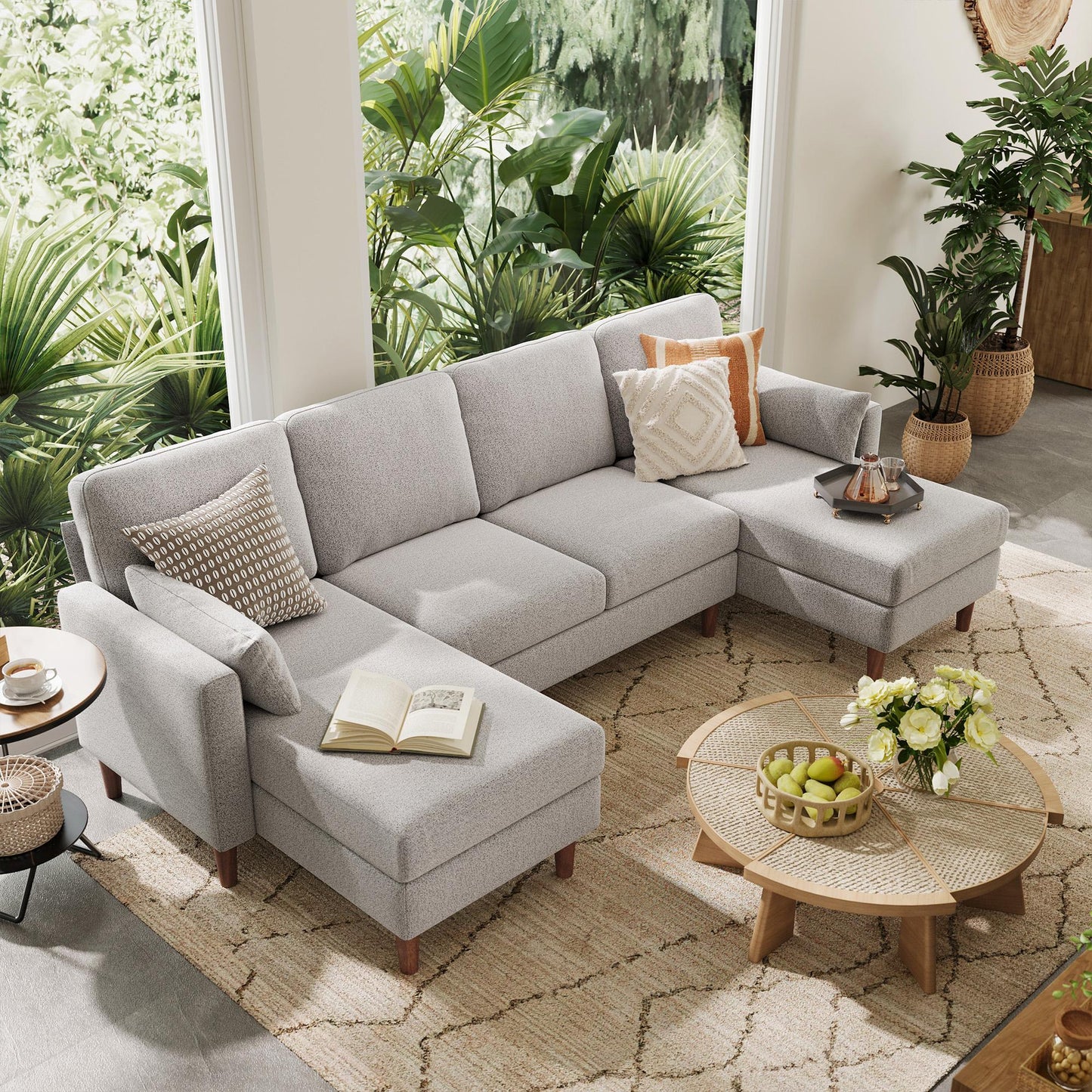 101'' U-Shaped Modular Sectional Sofa for Living Room, Oversized 4 Seats Couch with Double Chaise and 2 Pillows