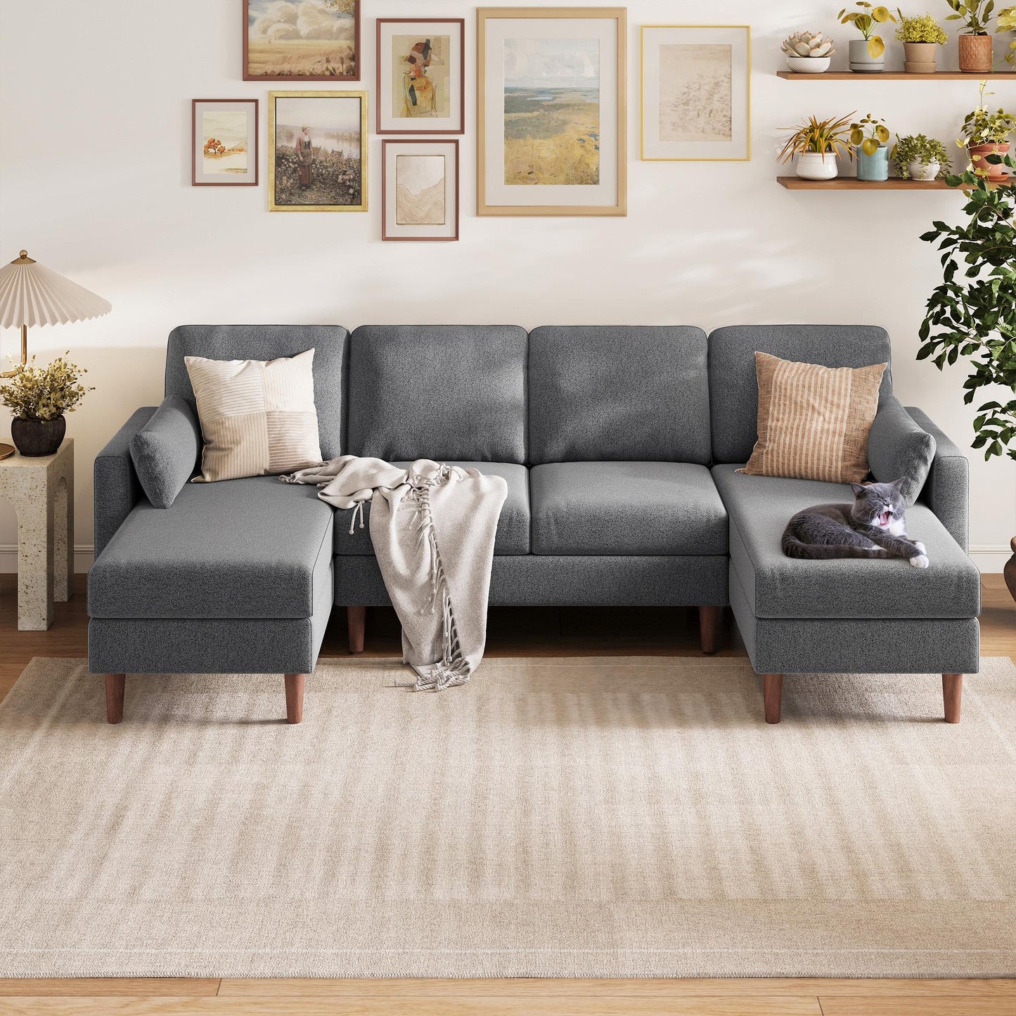 101'' U-Shaped Modular Sectional Sofa for Living Room, Oversized 4 Seats Couch with Double Chaise and 2 Pillows