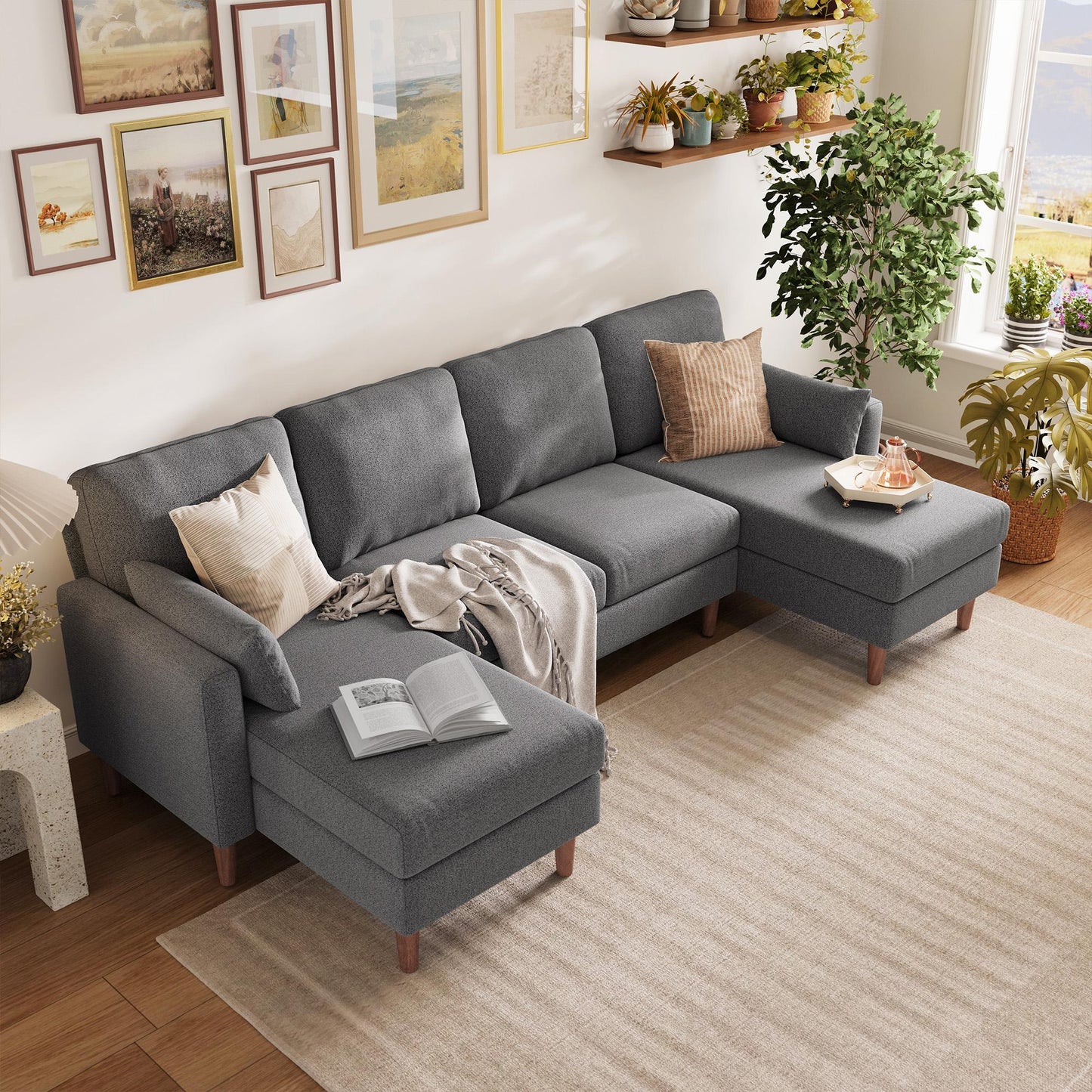 101'' U-Shaped Modular Sectional Sofa for Living Room, Oversized 4 Seats Couch with Double Chaise and 2 Pillows
