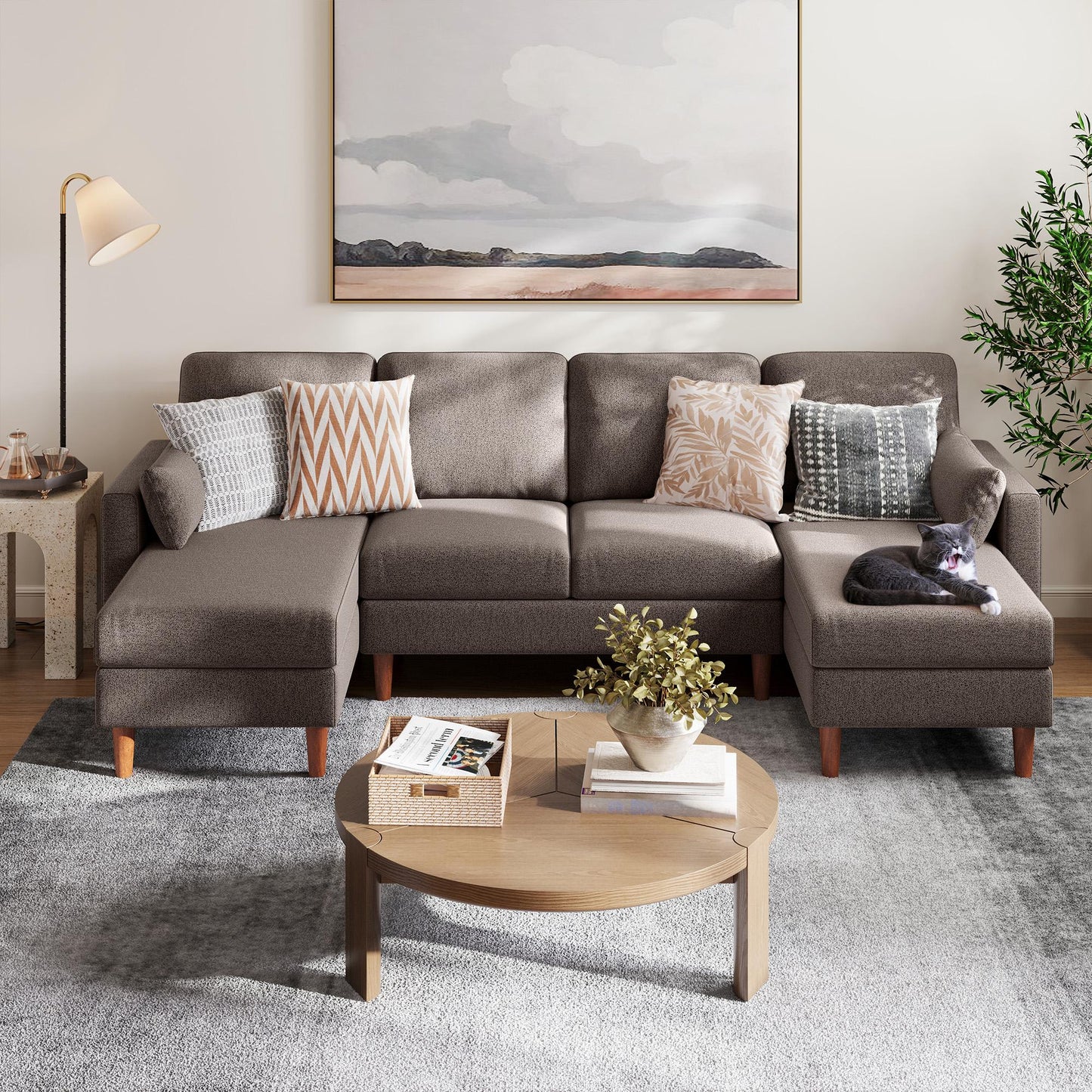 101'' U-Shaped Modular Sectional Sofa for Living Room, Oversized 4 Seats Couch with Double Chaise and 2 Pillows