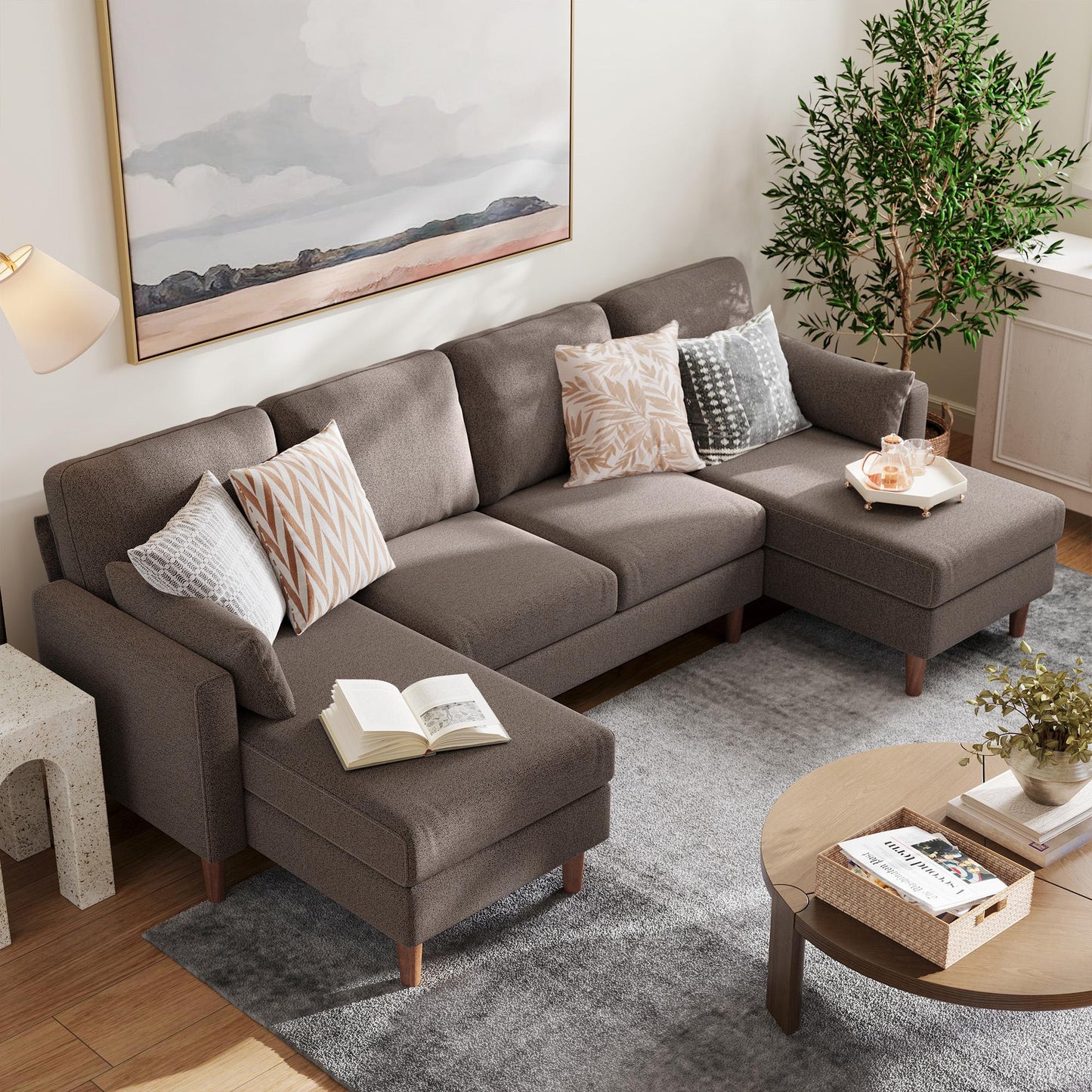 101'' U-Shaped Modular Sectional Sofa for Living Room, Oversized 4 Seats Couch with Double Chaise and 2 Pillows