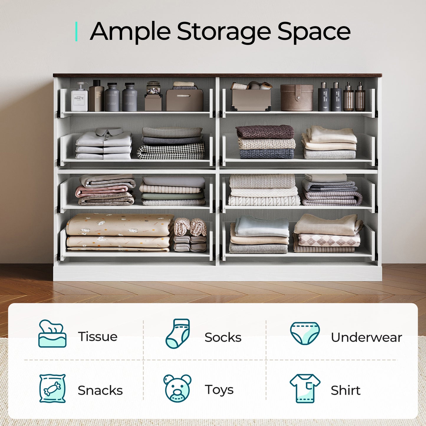 Modern 54" Wide Dresser & Chest of Drawers, Wood & Metal Design, Doubles as TV Stand, Storage for Bedroom & Living Room