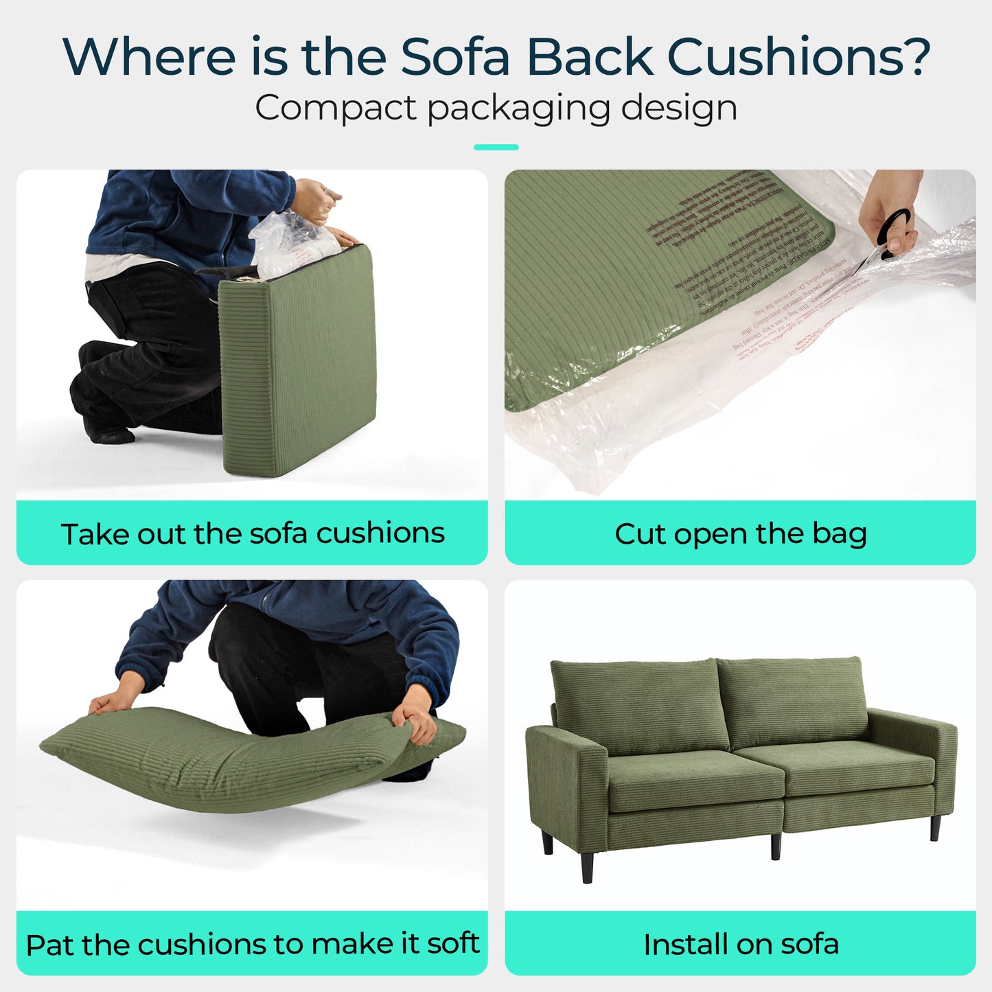 79'' Corduroy Loveseat Sofa – Adjustable Deep Seat Couch for Living Room, Bedroom, or Office