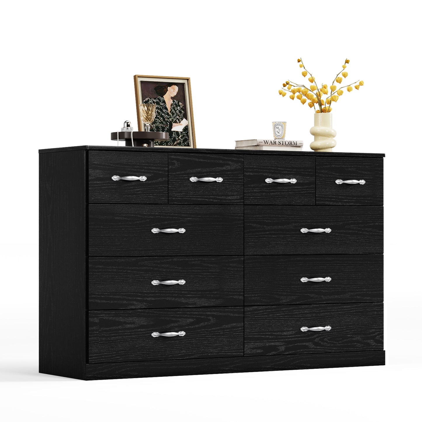 Modern 54" Wide Dresser & Chest of Drawers, Wood & Metal Design, Doubles as TV Stand, Storage for Bedroom & Living Room