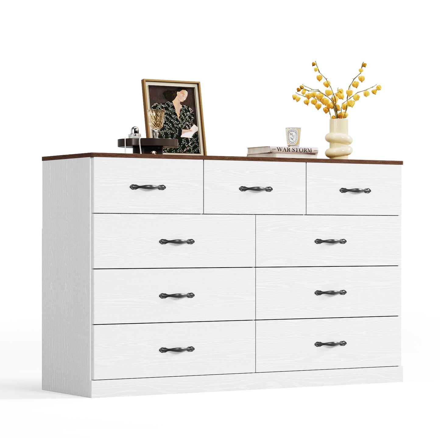 Modern 54" Wide Dresser & Chest of Drawers, Wood & Metal Design, Doubles as TV Stand, Storage for Bedroom & Living Room