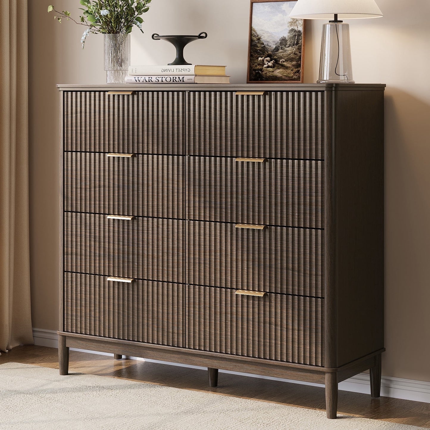Linsy Home Fluted Dressers for Bedroom, Wide Chest of 8 Drawers-1