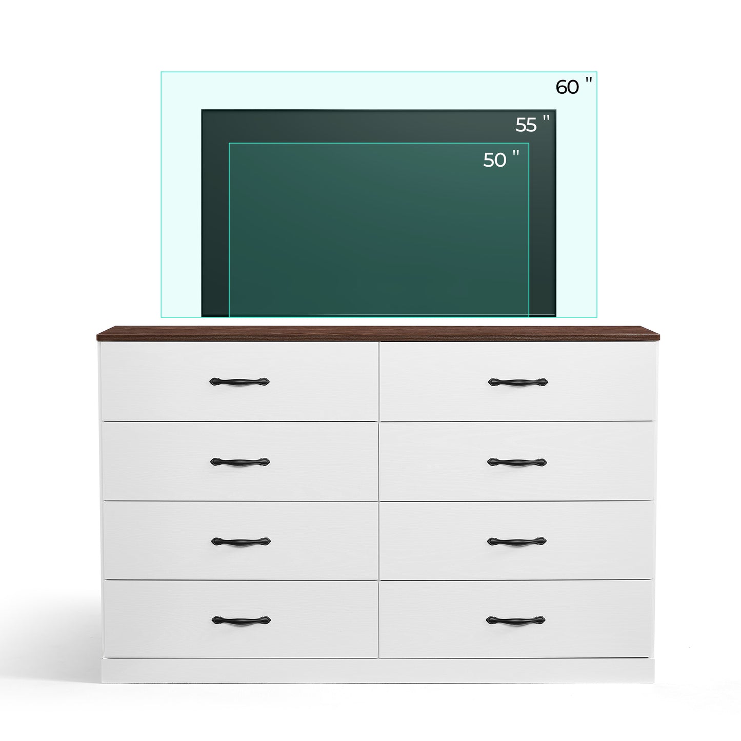 Modern 54" Wide Dresser & Chest of Drawers, Wood & Metal Design, Doubles as TV Stand, Storage for Bedroom & Living Room