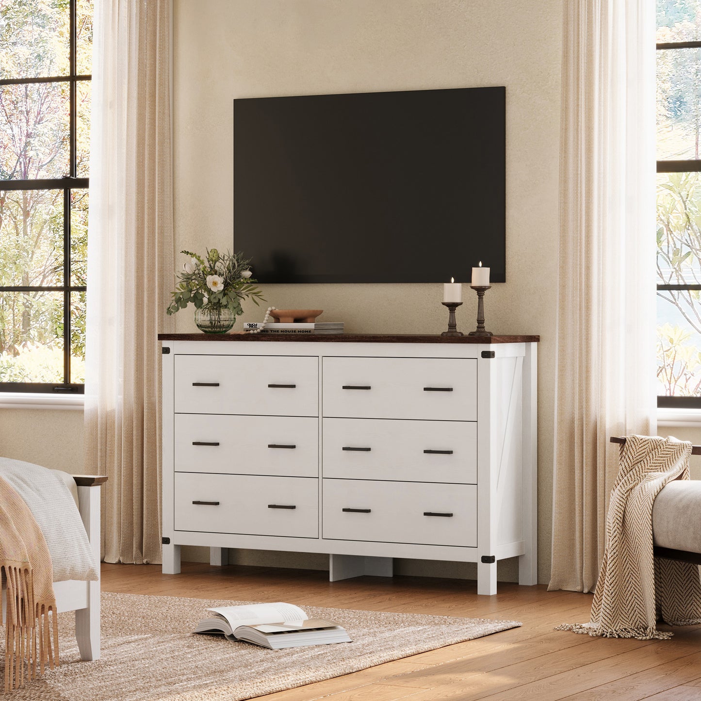 Dresser for Bedroom, Modern Dressers with Spacious Storage and Metal Handles