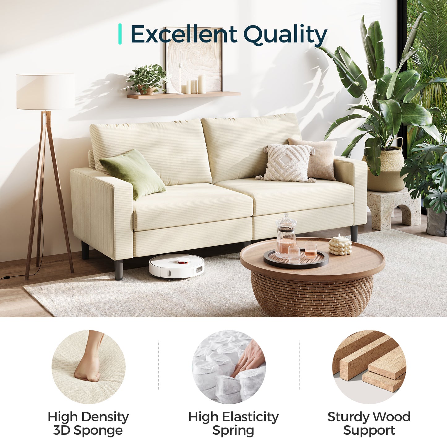 79'' Corduroy Loveseat Sofa – Adjustable Deep Seat Couch for Living Room, Bedroom, or Office