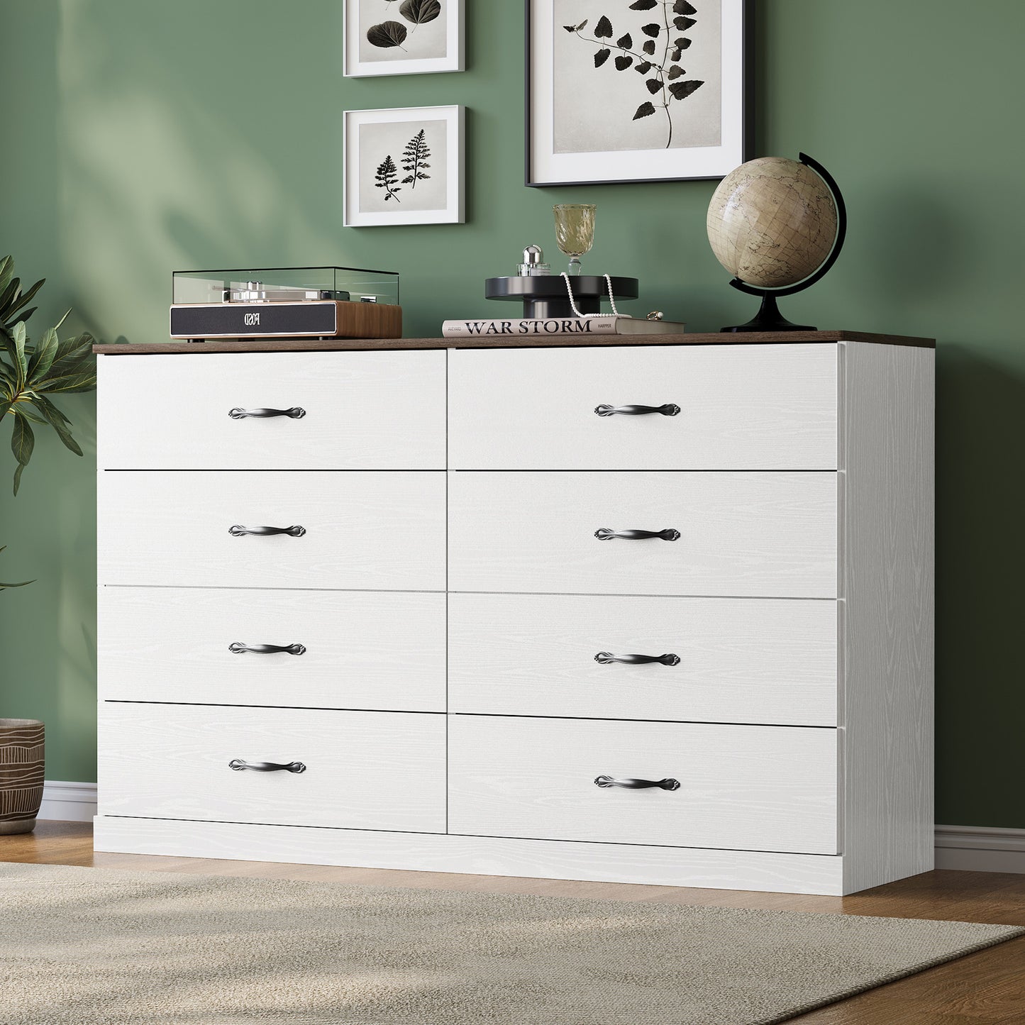Modern 54" Wide Dresser & Chest of Drawers, Wood & Metal Design, Doubles as TV Stand, Storage for Bedroom & Living Room