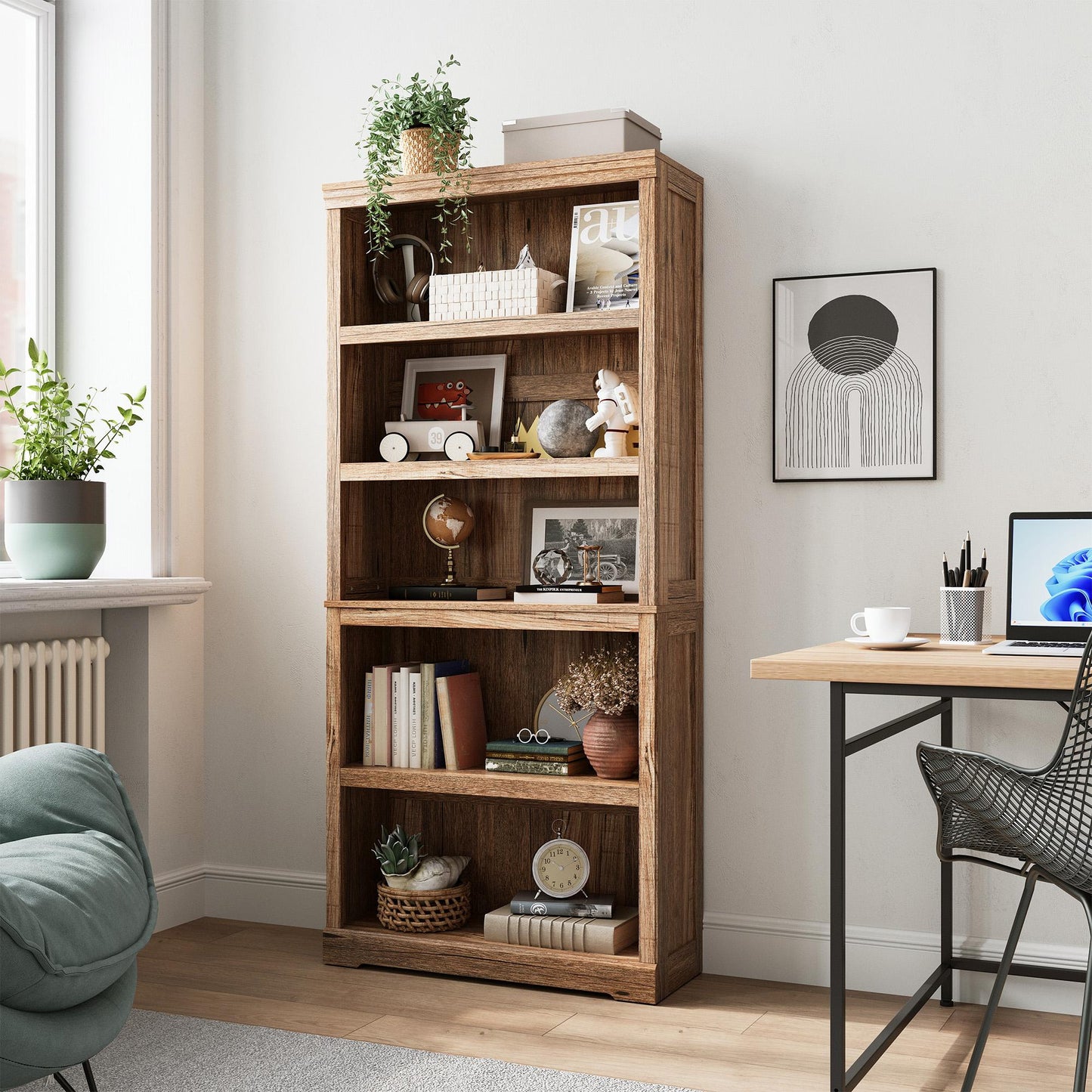 68in 5 Tier Bookshelf, Tall Bookcase Shelf Storage Organizer, Modern Book Shelf for Bedroom, Living Room and Home Office