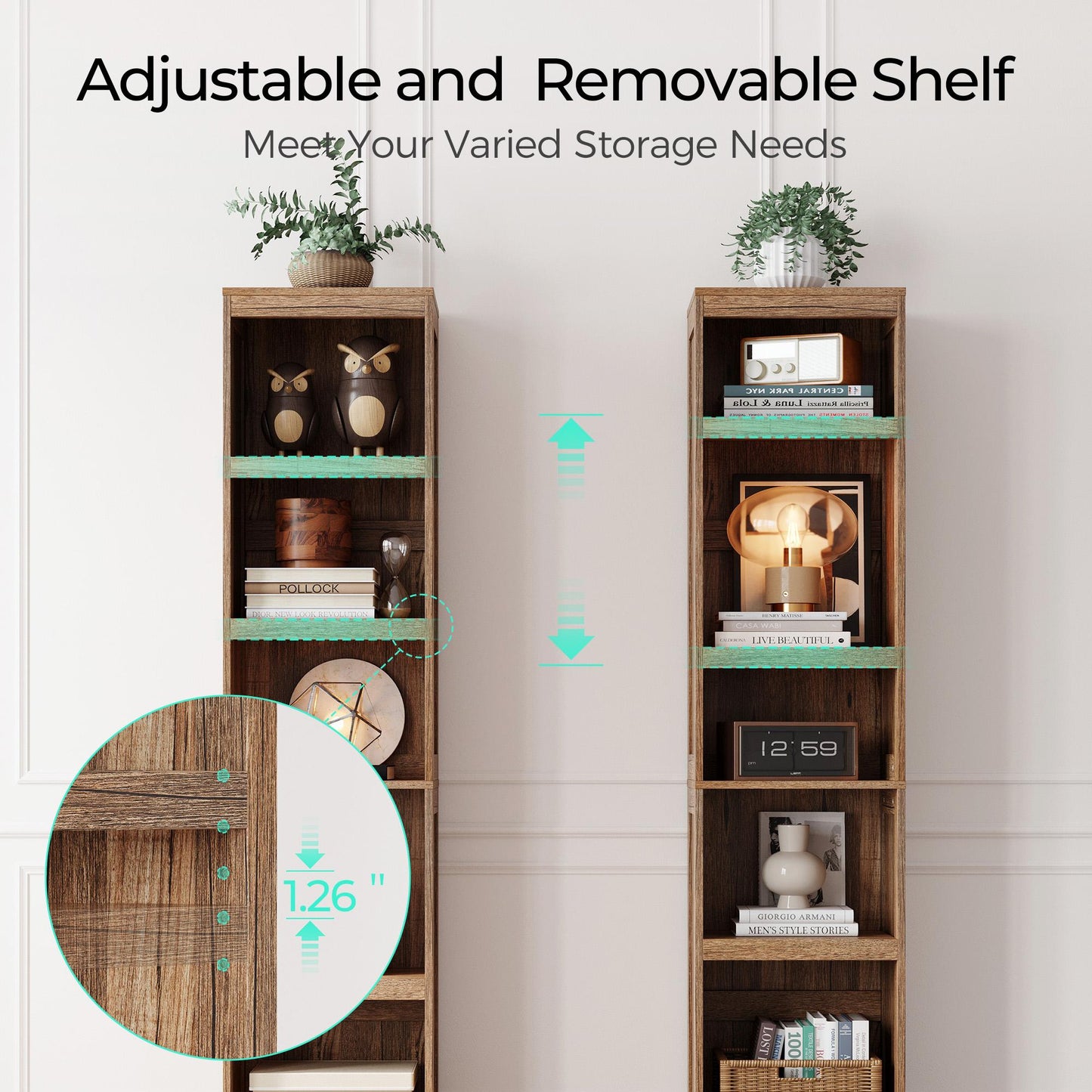 68in 5 Tier Bookshelf, Tall Bookcase Shelf Storage Organizer, Modern Book Shelf for Bedroom, Living Room and Home Office