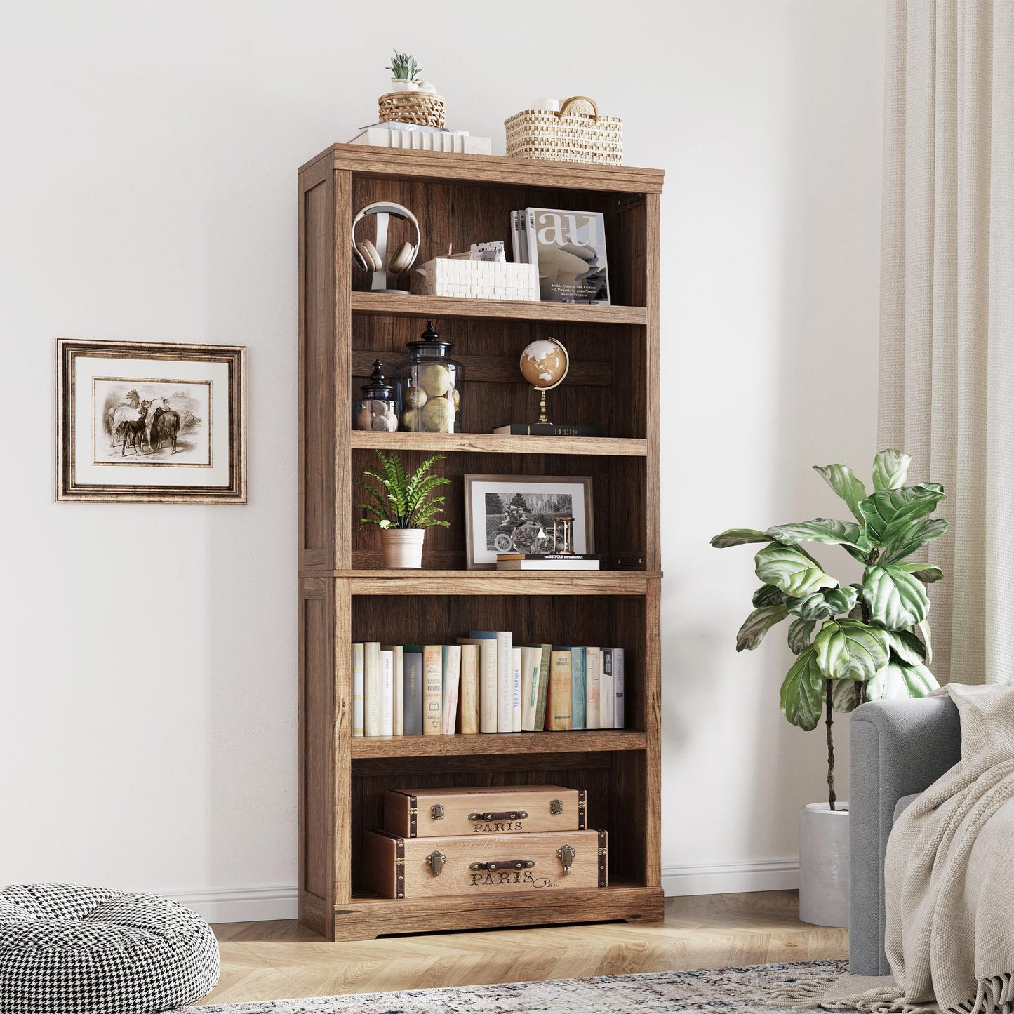 68in 5 Tier Bookshelf, Tall Bookcase Shelf Storage Organizer, Modern Book Shelf for Bedroom, Living Room and Home Office