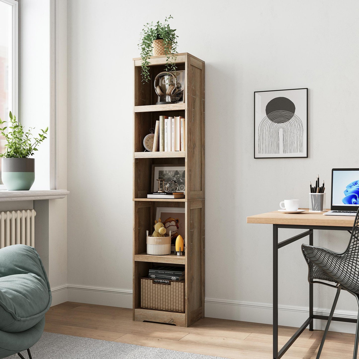 68in 5 Tier Bookshelf, Tall Bookcase Shelf Storage Organizer, Modern Book Shelf for Bedroom, Living Room and Home Office
