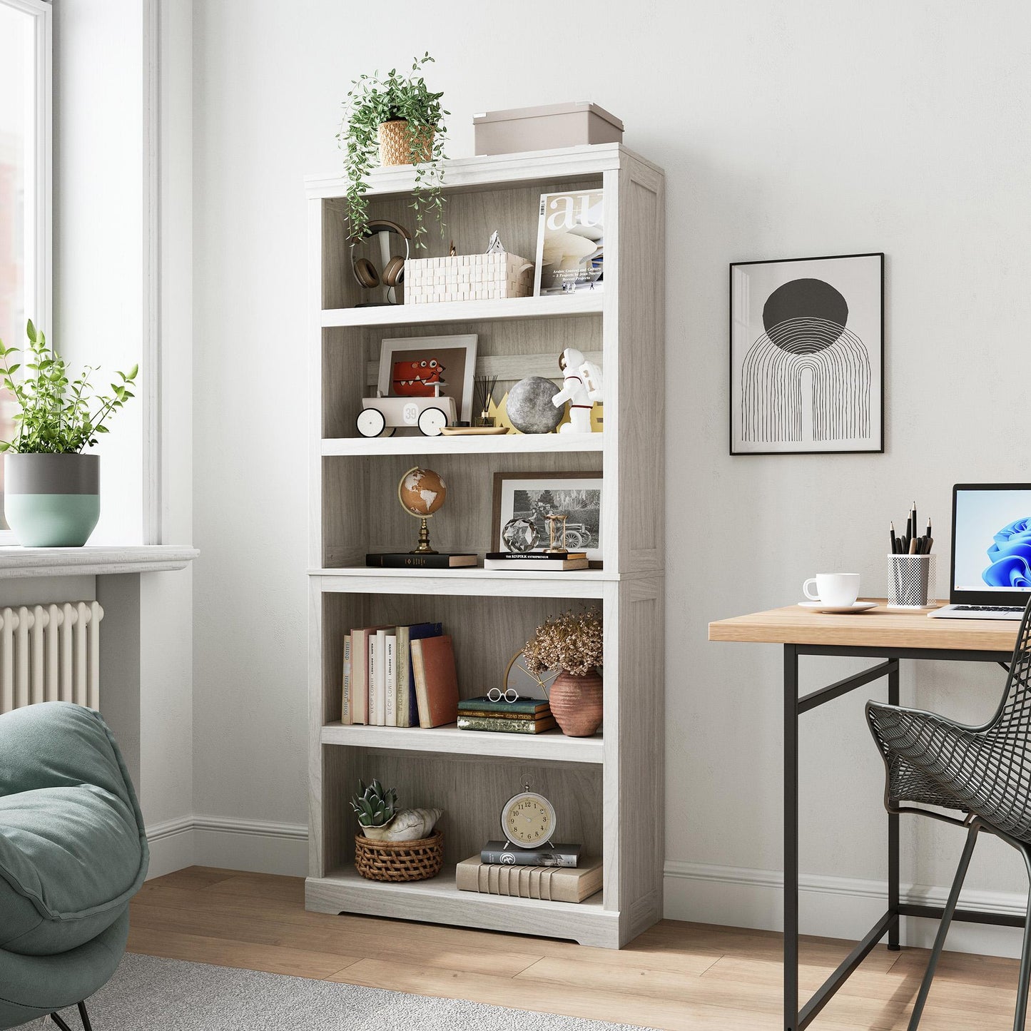 68in 5 Tier Bookshelf, Tall Bookcase Shelf Storage Organizer, Modern Book Shelf for Bedroom, Living Room and Home Office
