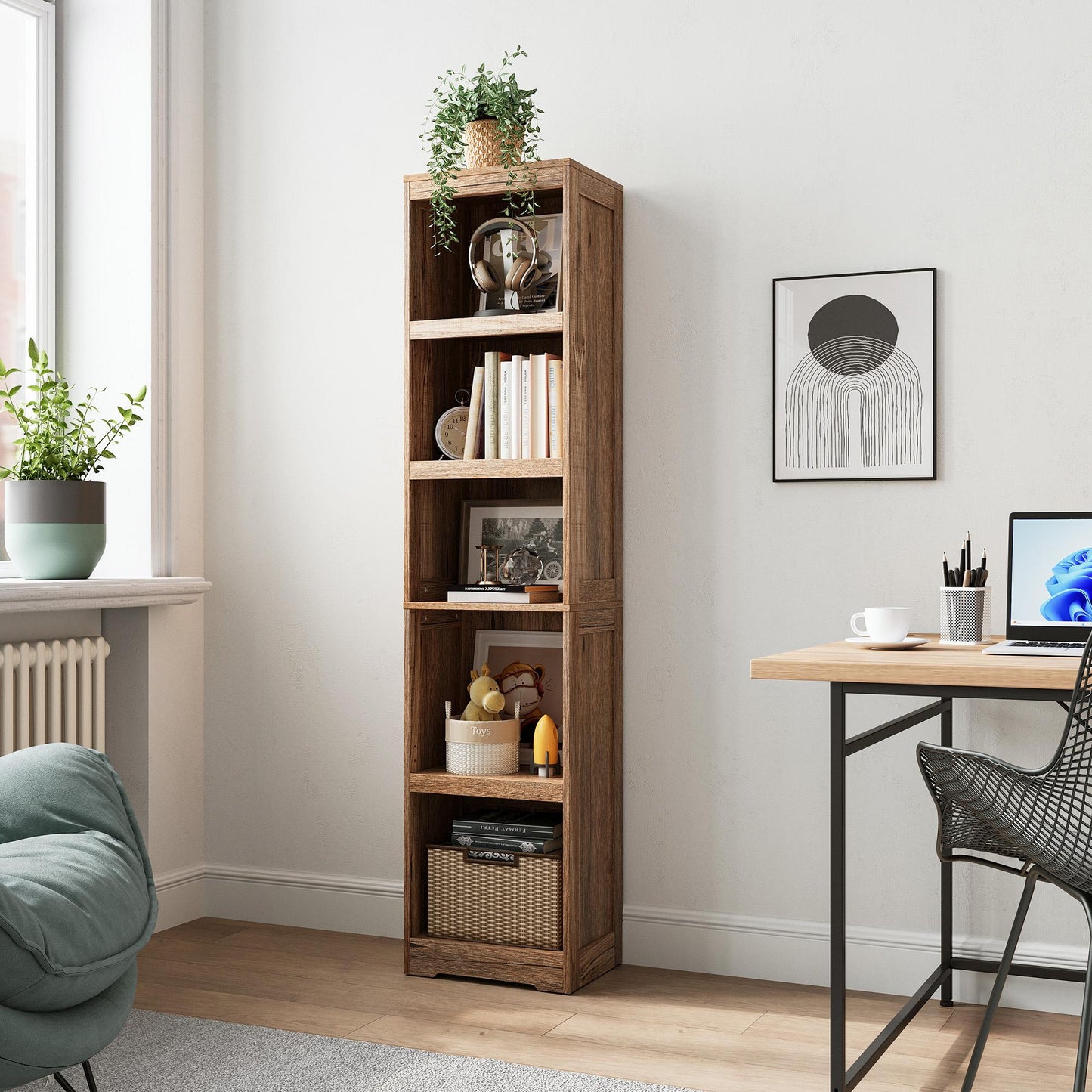 68in 5 Tier Bookshelf, Tall Bookcase Shelf Storage Organizer, Modern Book Shelf for Bedroom, Living Room and Home Office