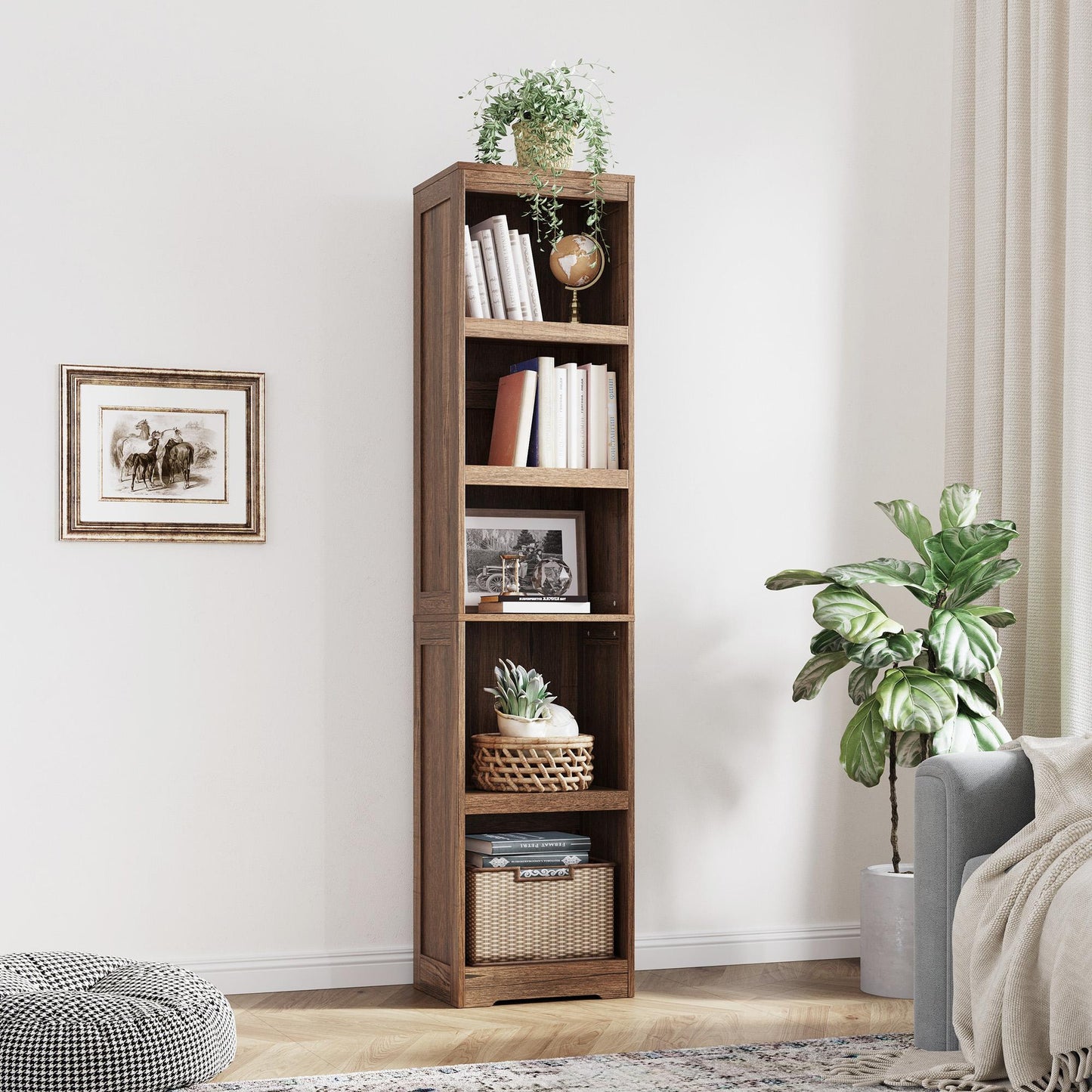 68in 5 Tier Bookshelf, Tall Bookcase Shelf Storage Organizer, Modern Book Shelf for Bedroom, Living Room and Home Office