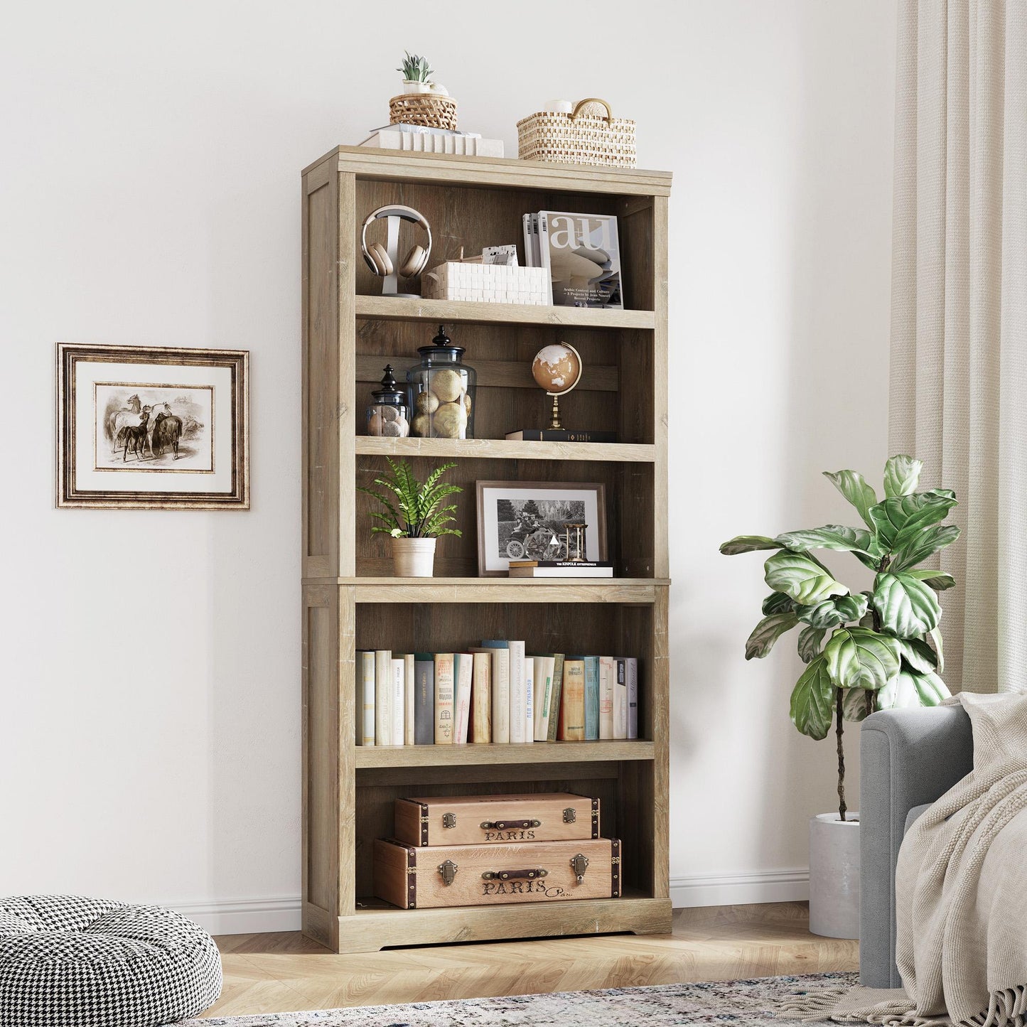 68in 5 Tier Bookshelf, Tall Bookcase Shelf Storage Organizer, Modern Book Shelf for Bedroom, Living Room and Home Office