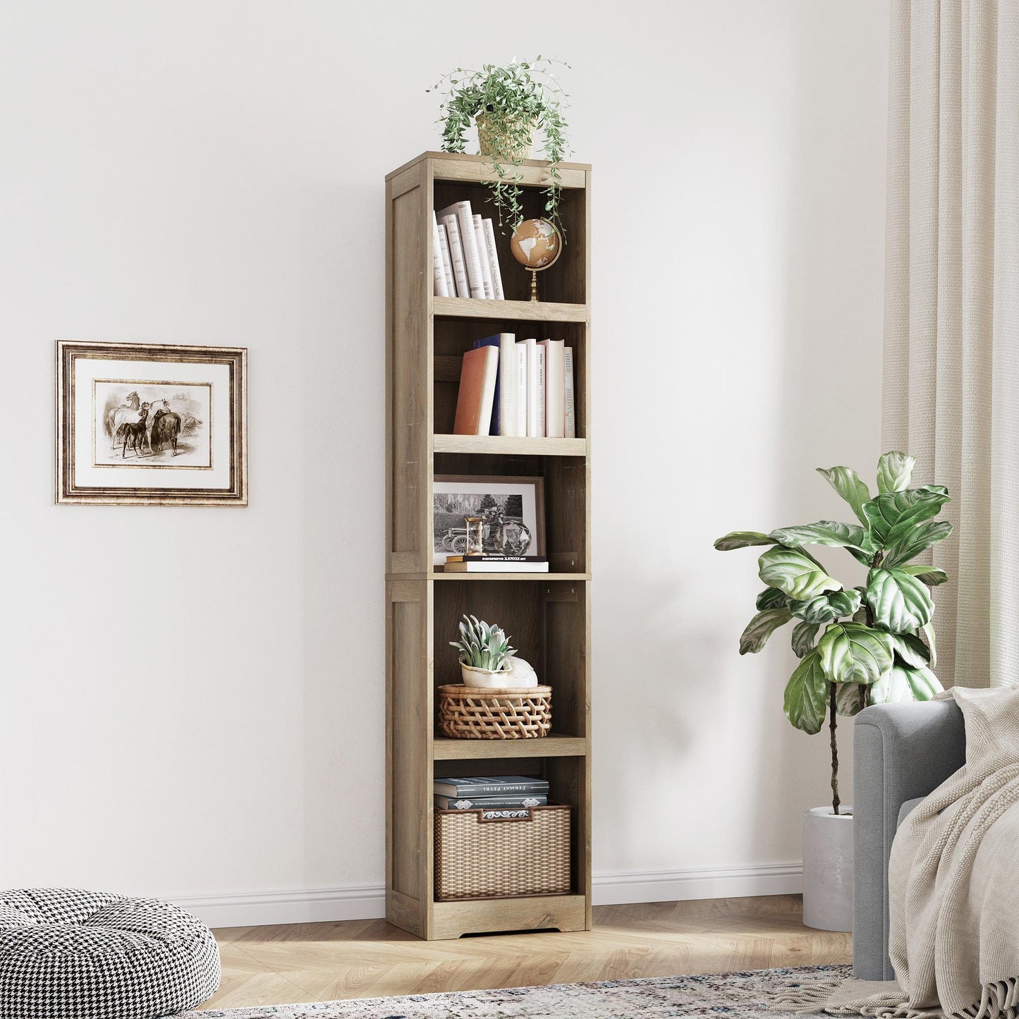 68in 5 Tier Bookshelf, Tall Bookcase Shelf Storage Organizer, Modern Book Shelf for Bedroom, Living Room and Home Office