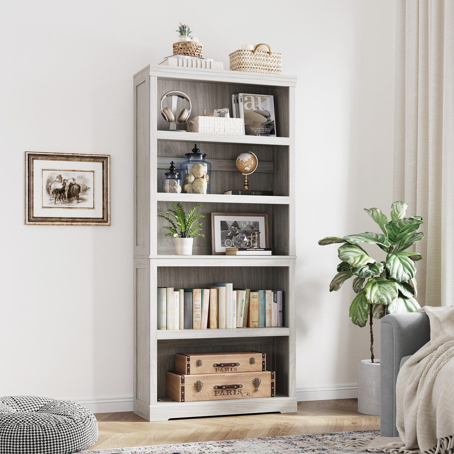 68in 5 Tier Bookshelf, Tall Bookcase Shelf Storage Organizer, Modern Book Shelf for Bedroom, Living Room and Home Office