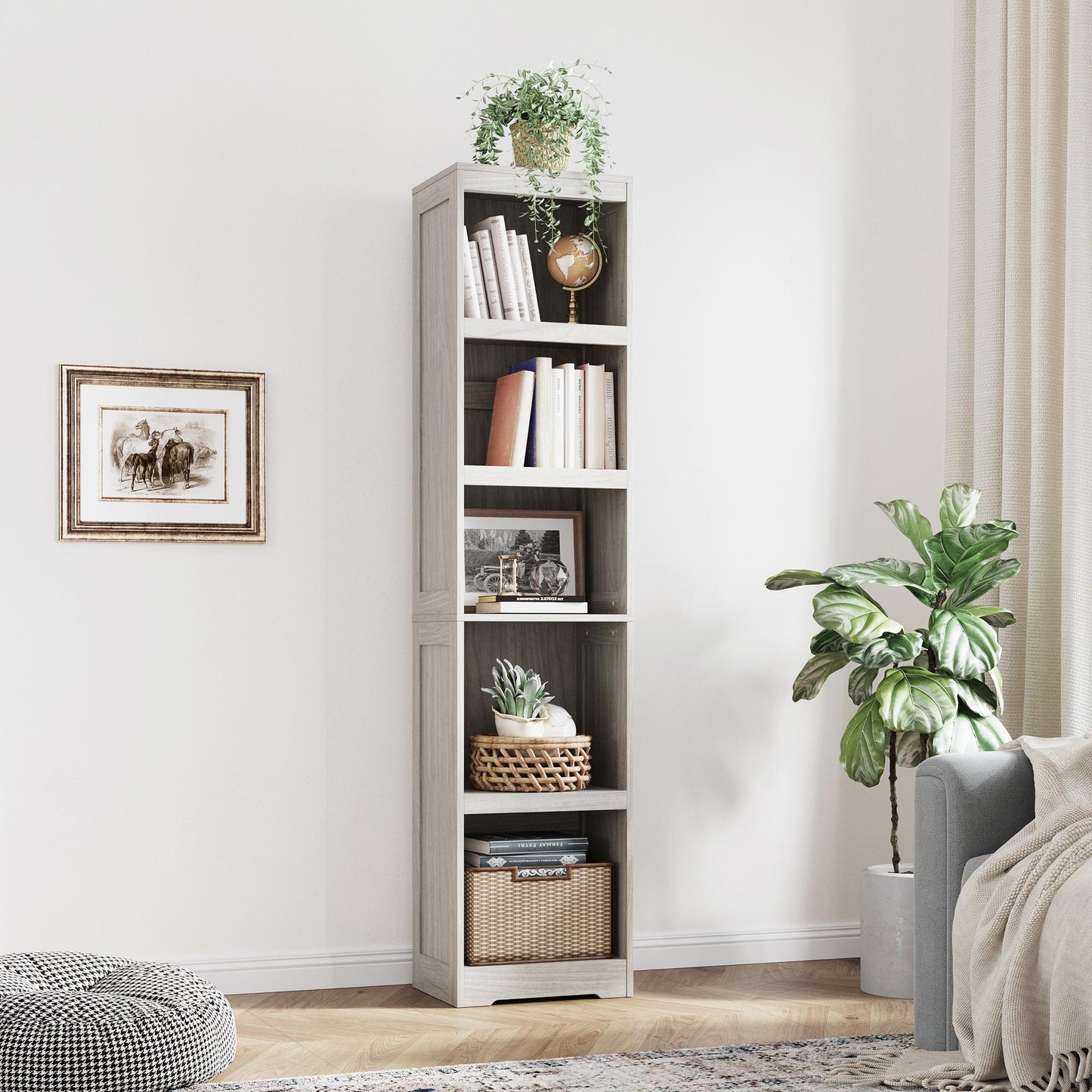 68in 5 Tier Bookshelf, Tall Bookcase Shelf Storage Organizer, Modern Book Shelf for Bedroom, Living Room and Home Office