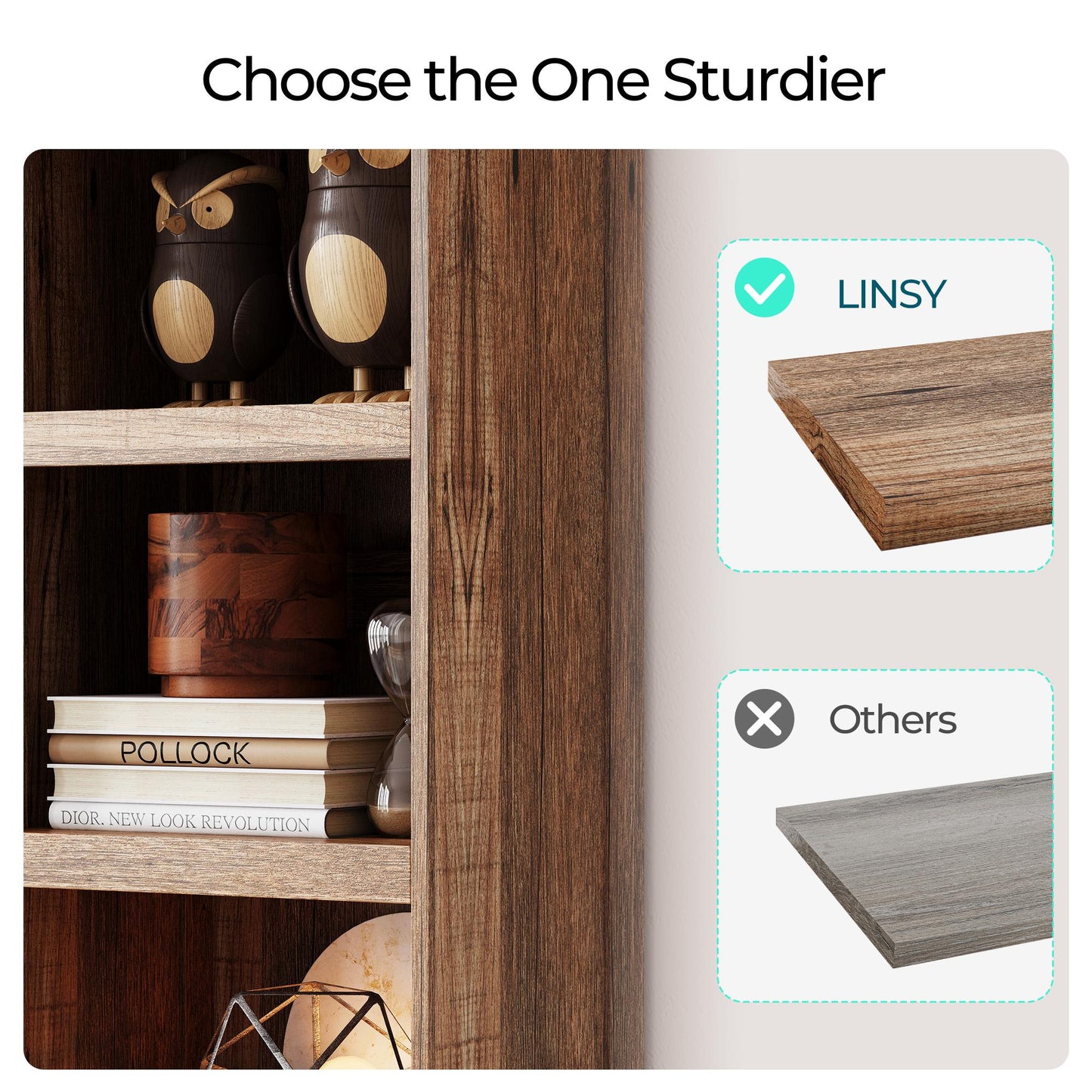 68in 5 Tier Bookshelf, Tall Bookcase Shelf Storage Organizer, Modern Book Shelf for Bedroom, Living Room and Home Office