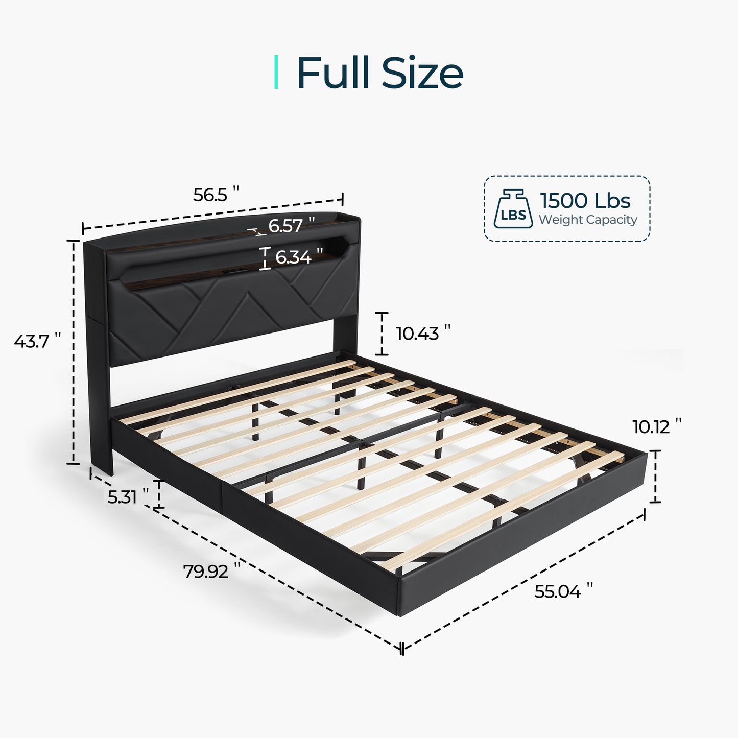 Floating Bed Frame with Headboard, Black Queen Size Bed Frames with Storage