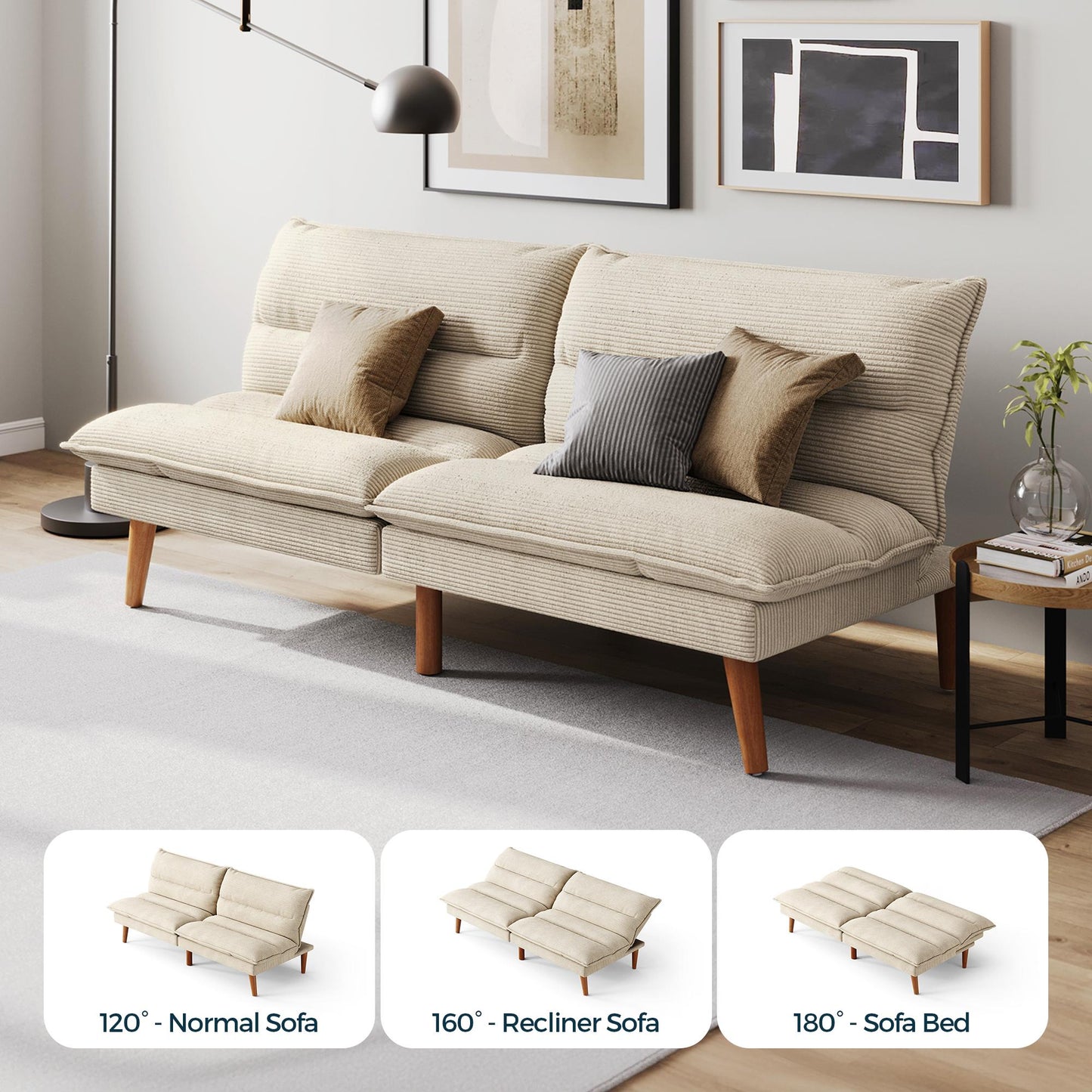 71" W Corduroy Convertible Futon Sofa Bed