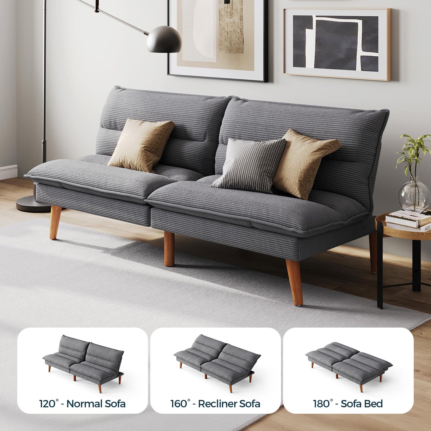71" W Corduroy Convertible Futon Sofa Bed