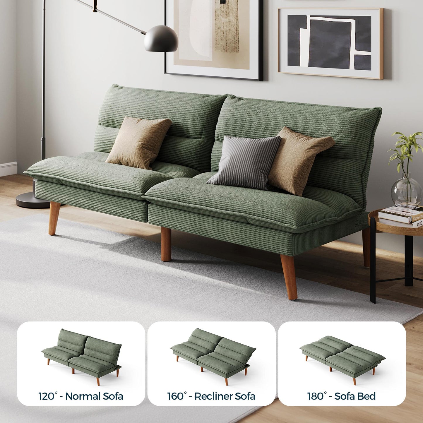 71" W Corduroy Convertible Futon Sofa Bed