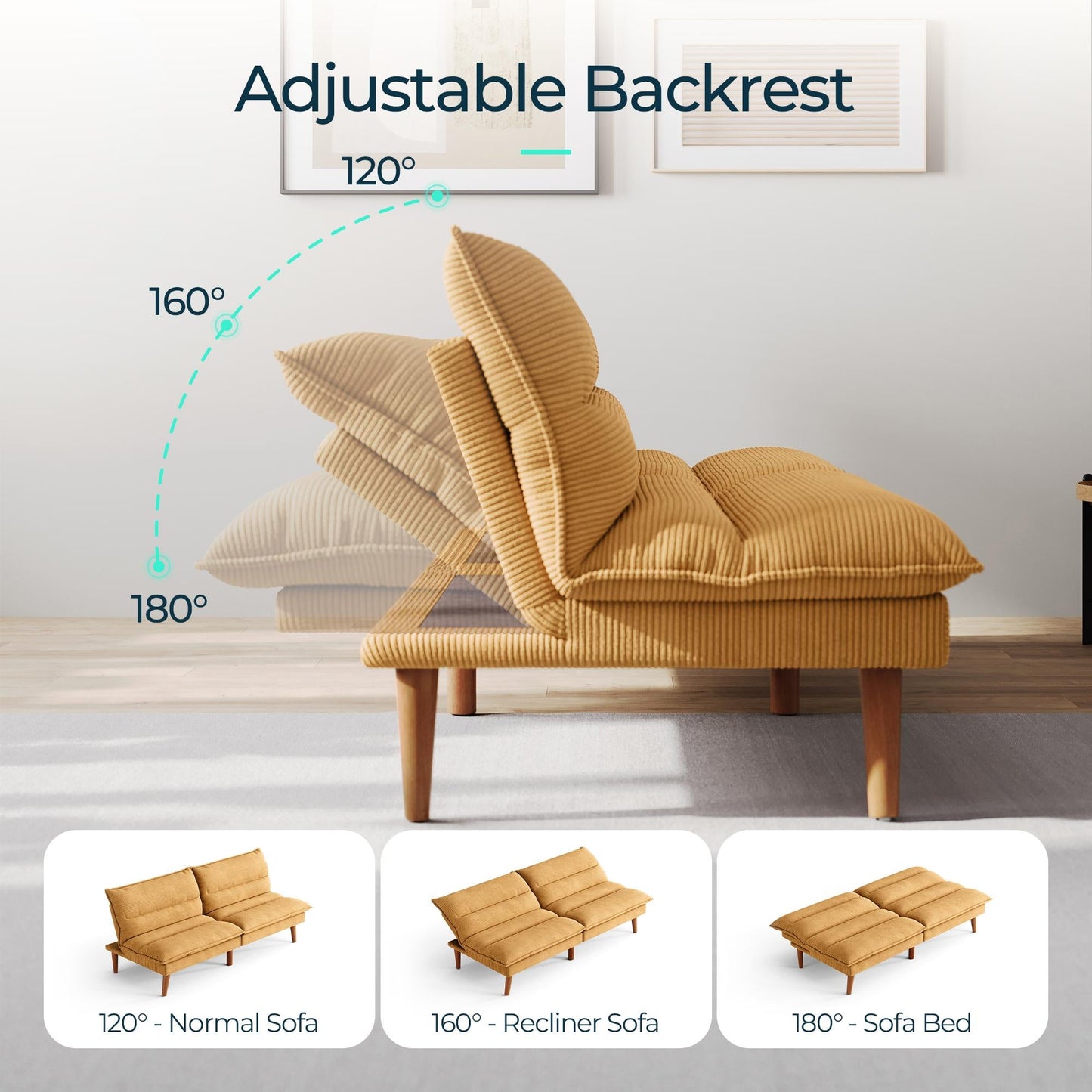 71" W Corduroy Convertible Futon Sofa Bed