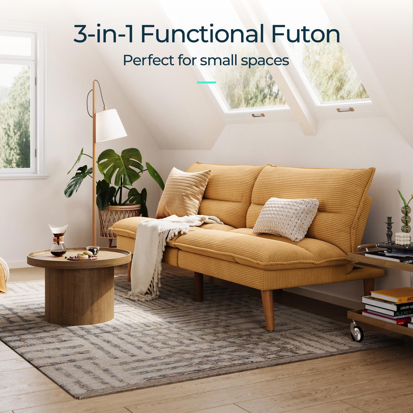 71" W Corduroy Convertible Futon Sofa Bed