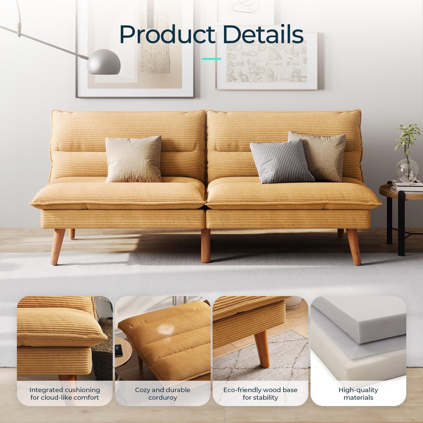 71" W Corduroy Convertible Futon Sofa Bed