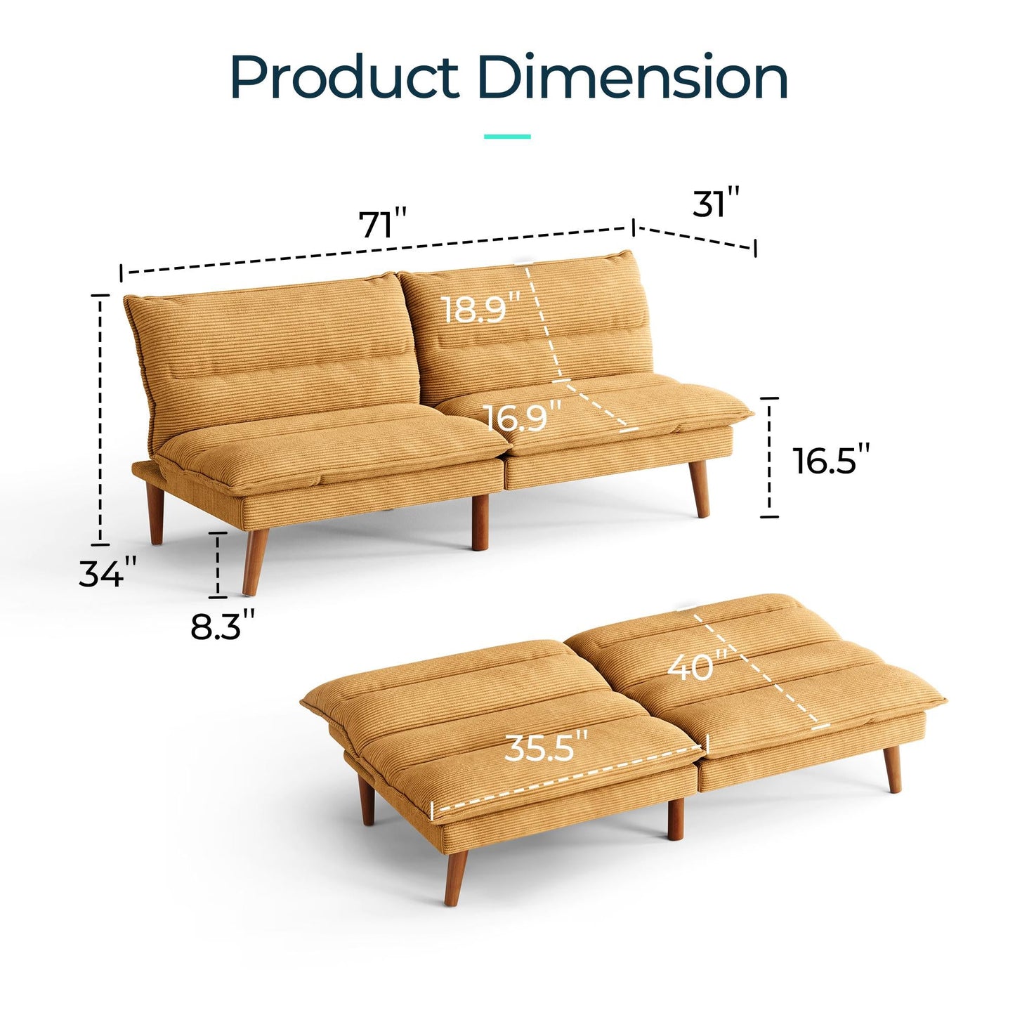 71" W Corduroy Convertible Futon Sofa Bed