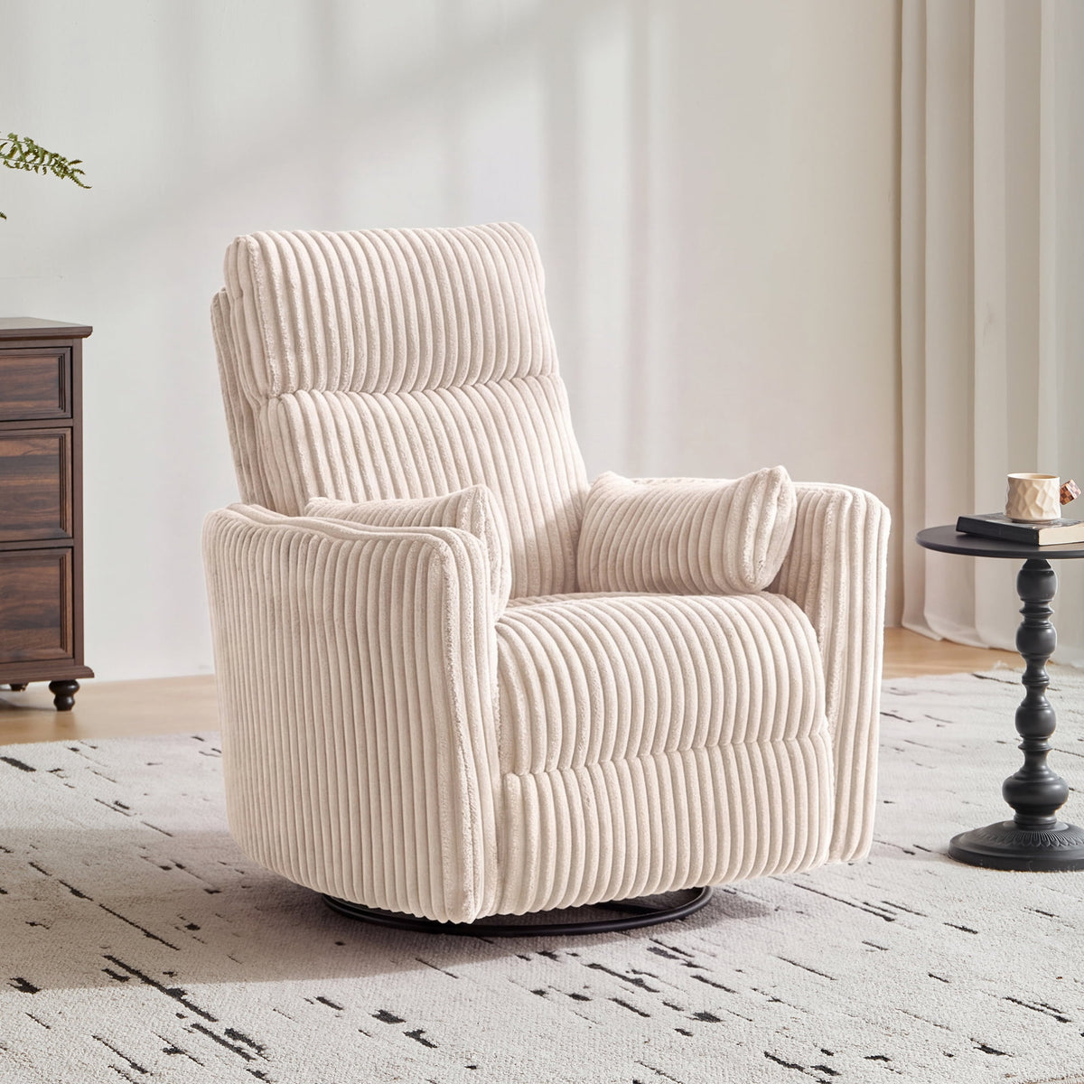 LINSY HOME Power Recliner Chair with USB Ports - 34" Swivel Accent Chair with Comfortable Arms and Back for Living Room and Bedroom, Beige Corduroy