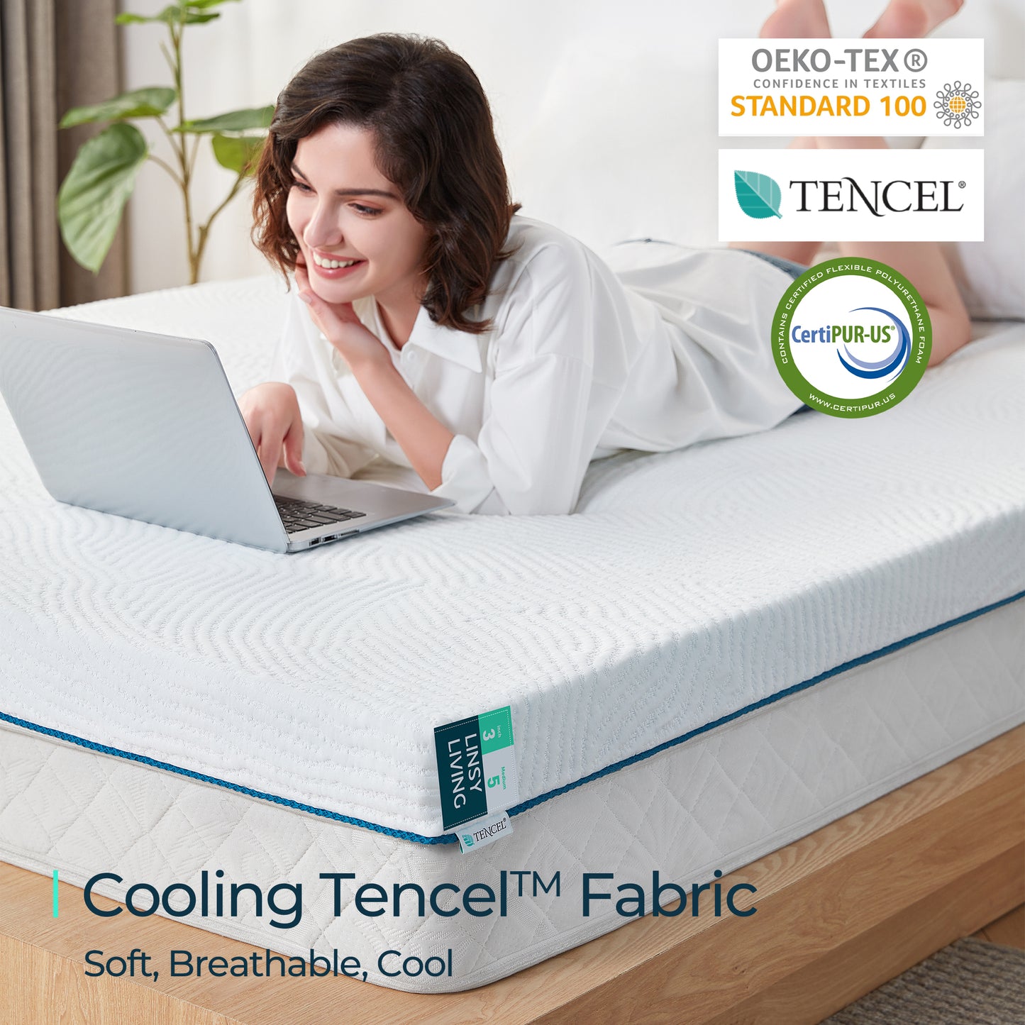 Mattress Topper with Tencel Cover, Cooling Gel-Infused Swirl Memory Foam, CertiPUR-US and Oeko-TEX Certified White