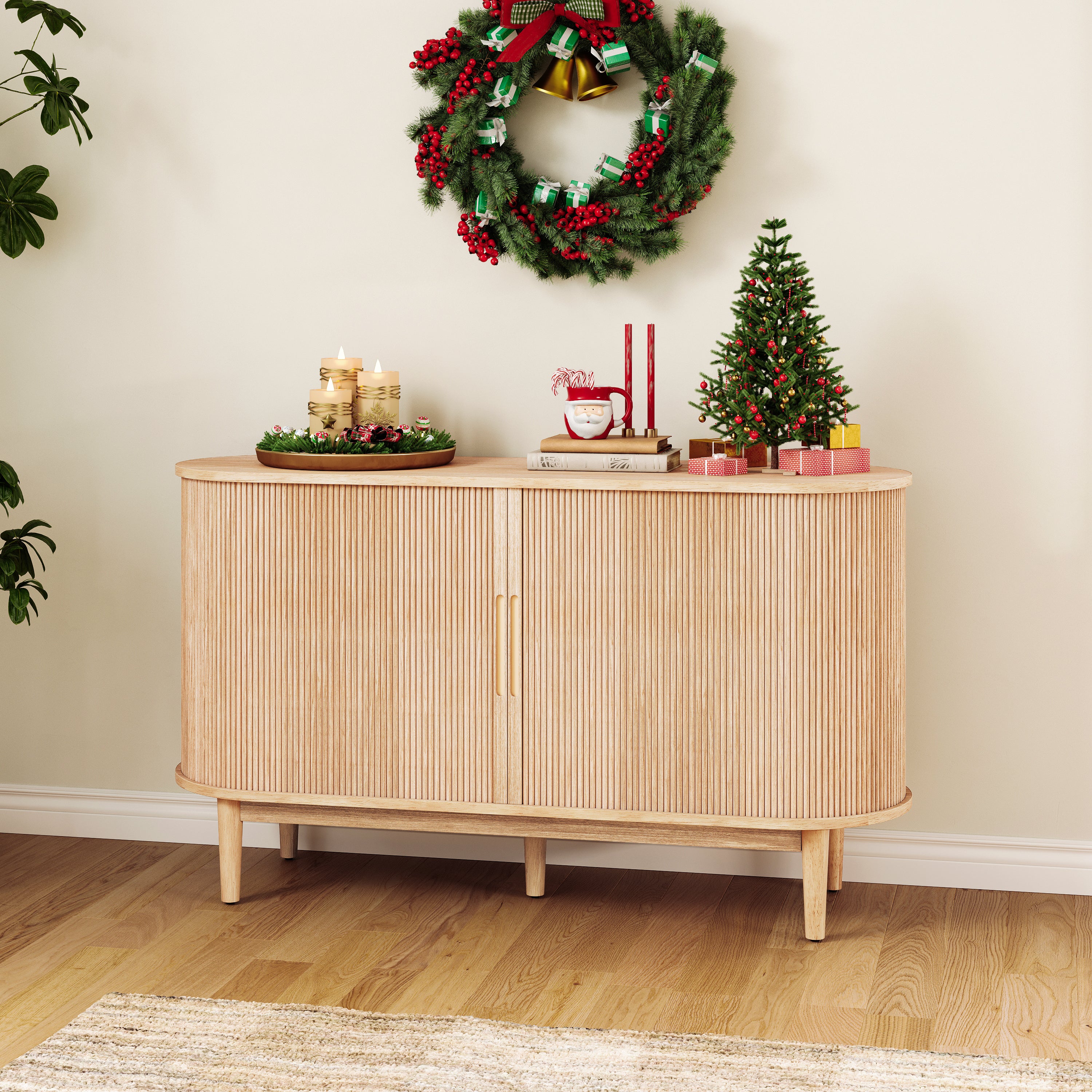 Fluted Sideboard Cabinet with Sliding Tambour Doors, Wide Storage Buffet with Adjustable Shelves for Kitchen, Dining, or Living Room