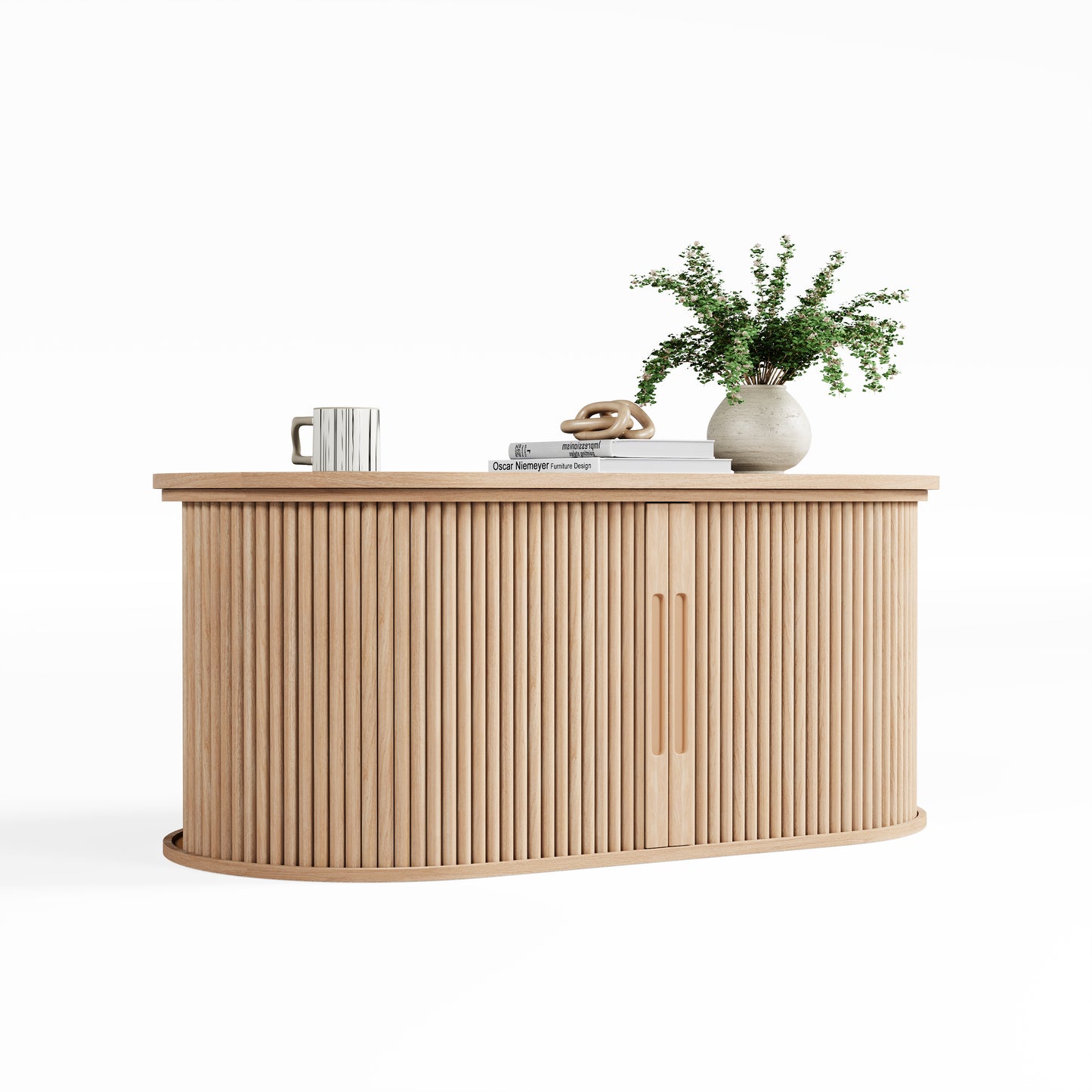 Mid-Century Lift-Top Coffee Table with Fluted Details & Hidden Storage, Sliding Tambour Door