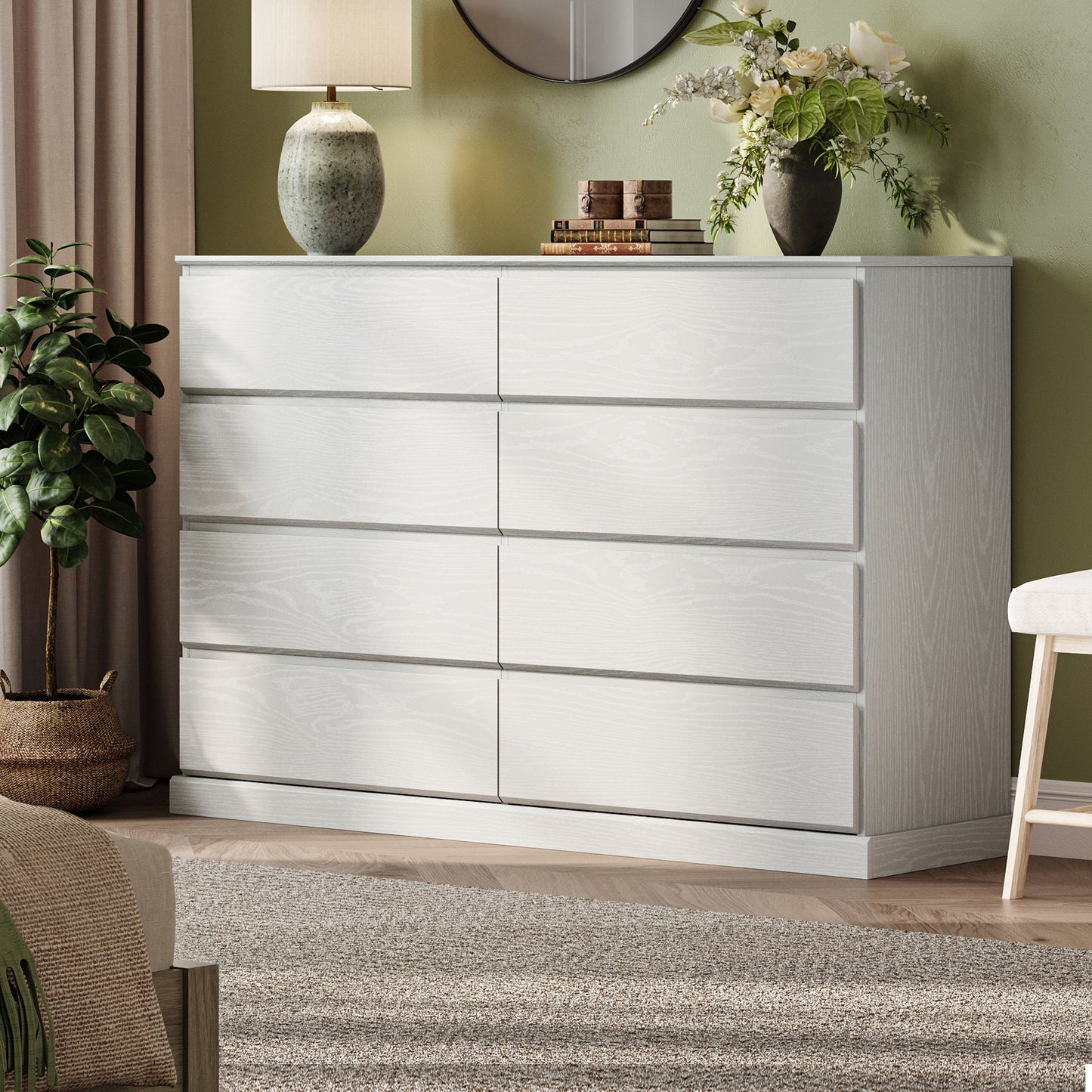 Modern Wooden Dresser Cabinet, 54" Wide 8/9/10 Drawer Chest of Drawers, Large Storage Organizer for Bedroom, Closet, and Living Room