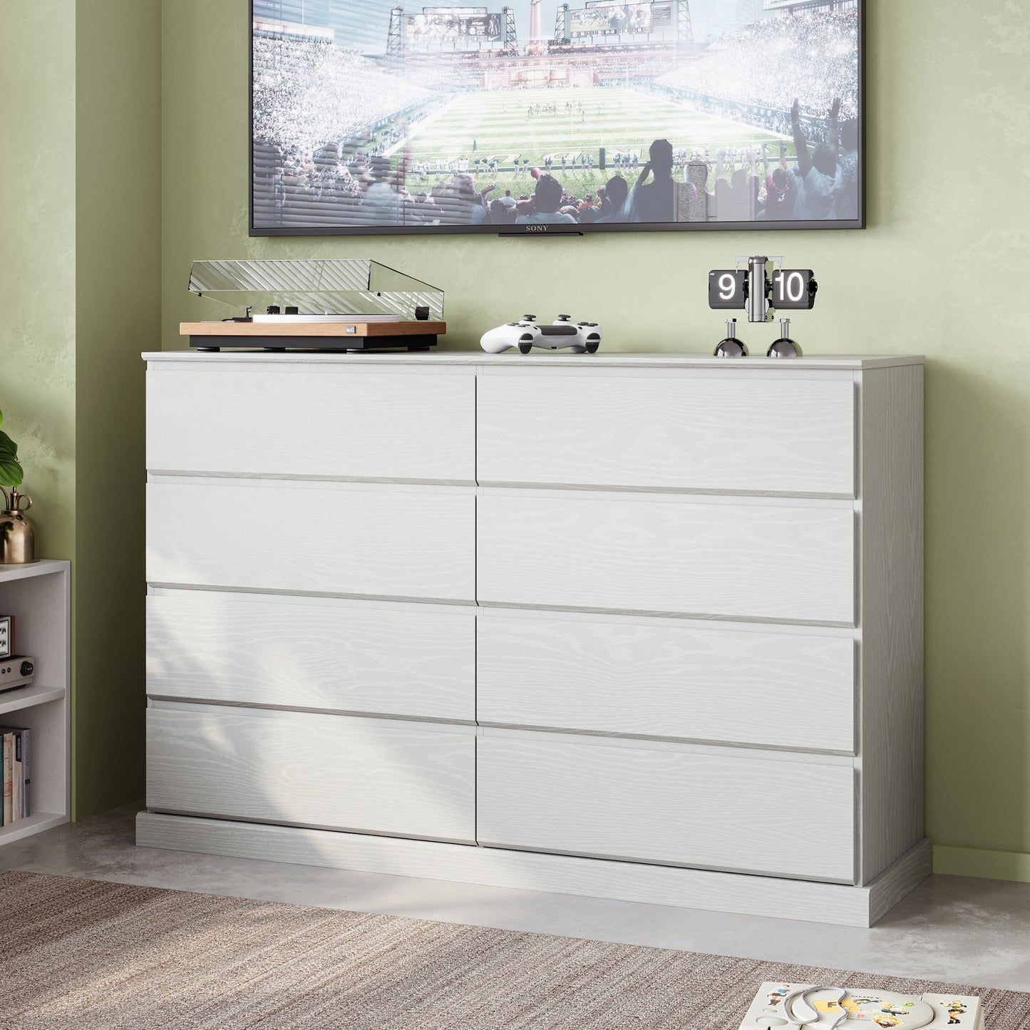 Modern Wooden Dresser Cabinet, 54" Wide 8/9/10 Drawer Chest of Drawers, Large Storage Organizer for Bedroom, Closet, and Living Room