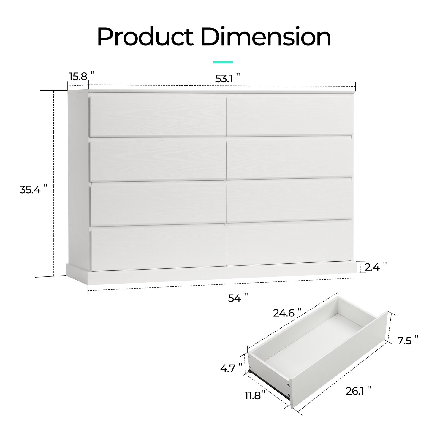 Modern Wooden Dresser Cabinet, 54" Wide 8/9/10 Drawer Chest of Drawers, Large Storage Organizer for Bedroom, Closet, and Living Room