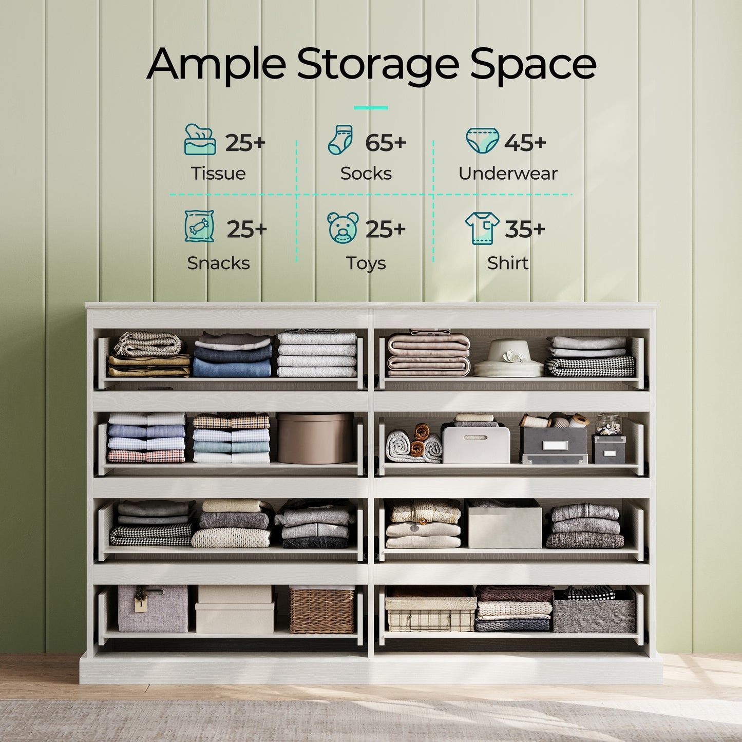 Modern Wooden Dresser Cabinet, 54" Wide 8/9/10 Drawer Chest of Drawers, Large Storage Organizer for Bedroom, Closet, and Living Room