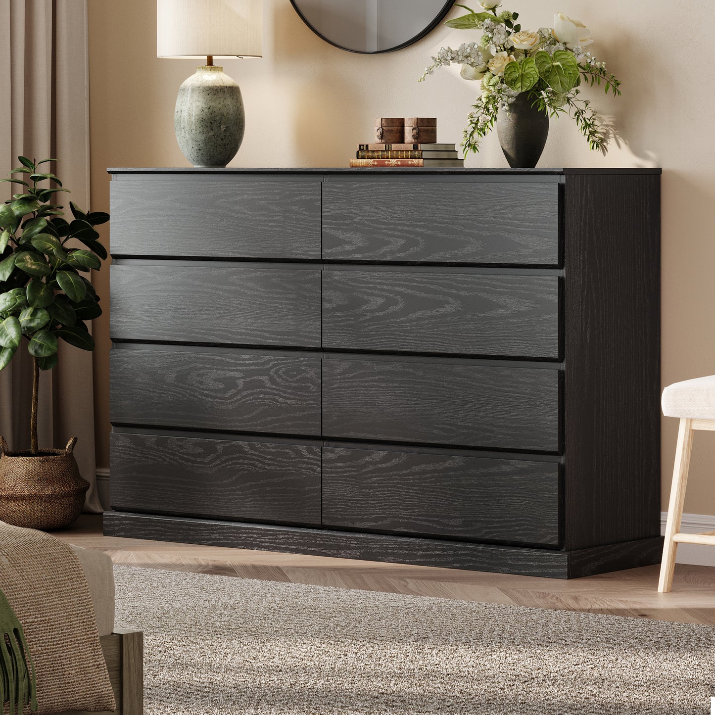 Modern Wooden Dresser Cabinet, 54" Wide 8/9/10 Drawer Chest of Drawers, Large Storage Organizer for Bedroom, Closet, and Living Room