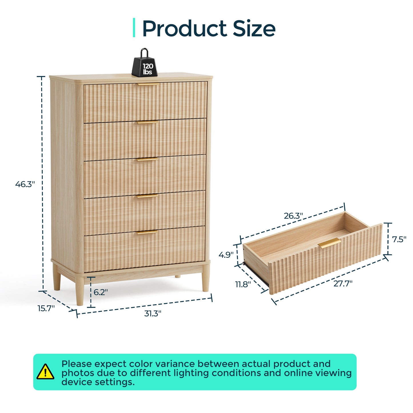 Modern Large Dresser with Deep Storage Drawers and Metal Pulls for Bedroom or Entryway