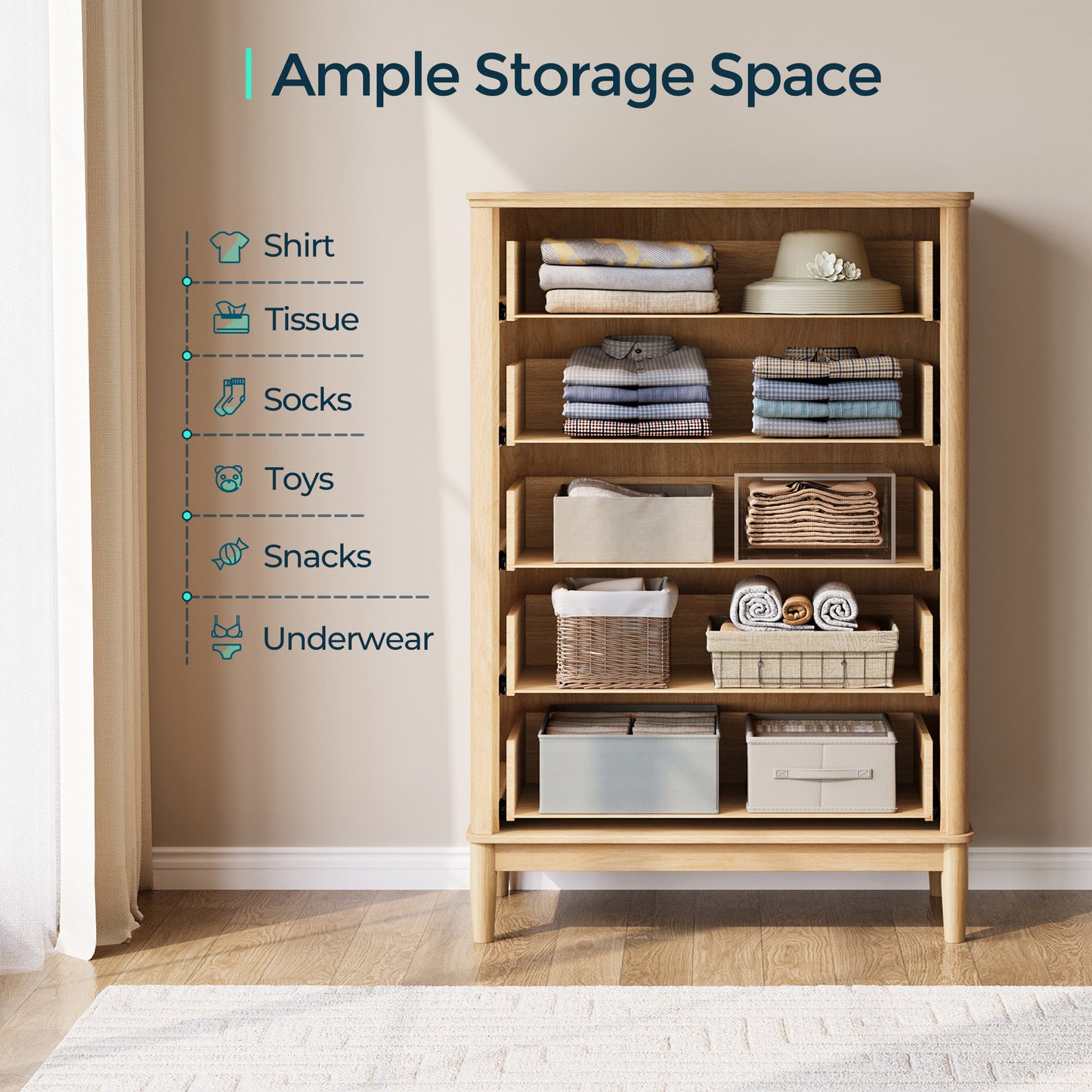 Modern Large Dresser with Deep Storage Drawers and Metal Pulls for Bedroom or Entryway